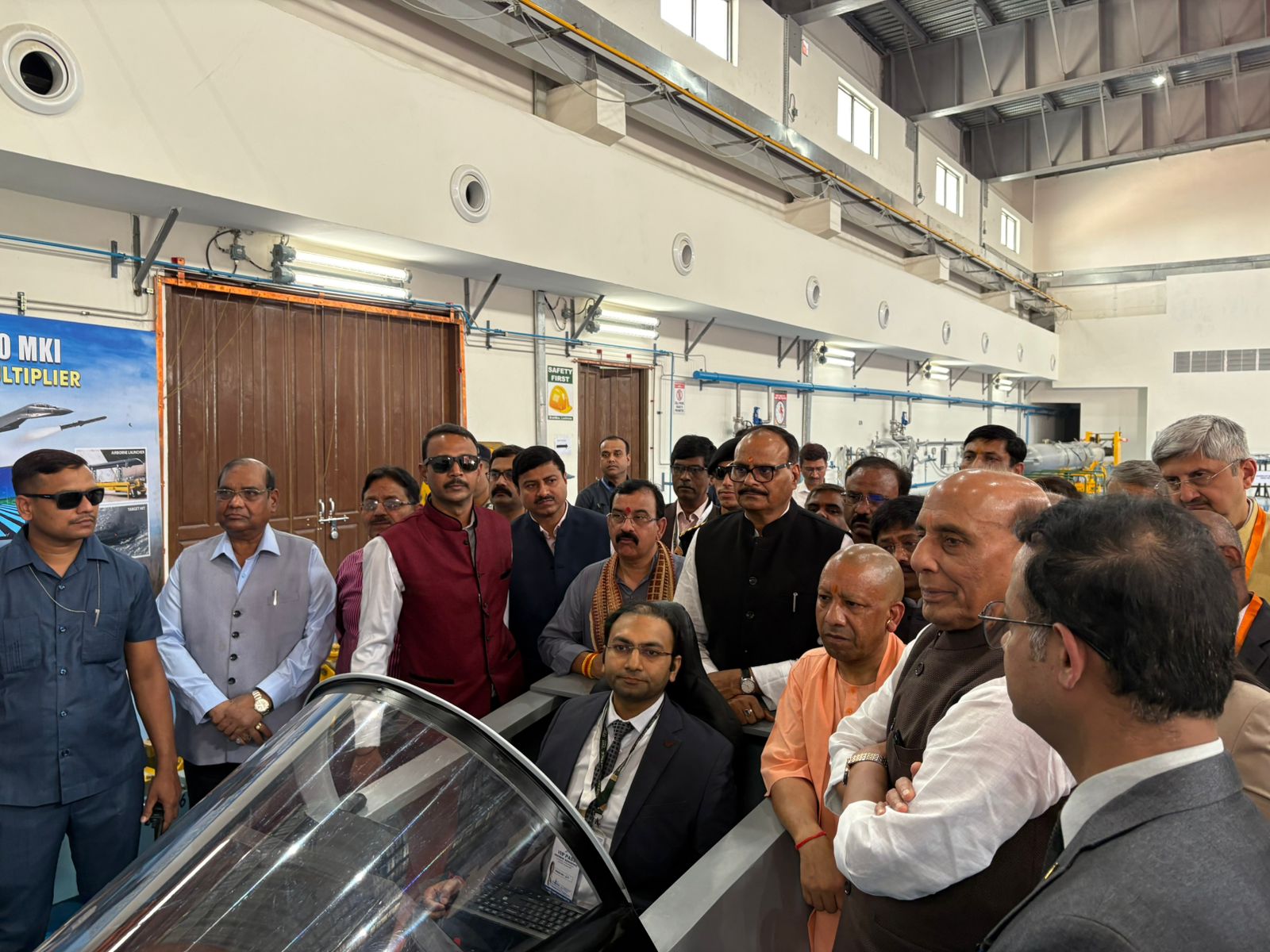 Defence Minister Rajnath Singh and UP CM Yogi Adityanath witnesses BrahMos virtual strike (Photo/ANI)