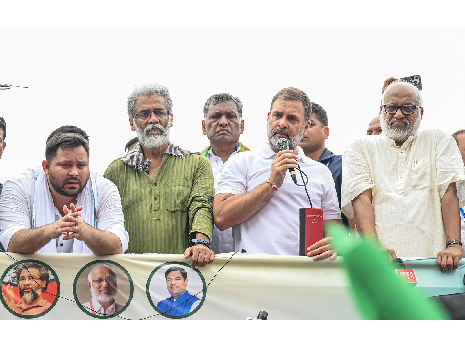 A visual of Mahagathbandhan leaders during Voter Adhikar Yatra (Photo/ANI) 