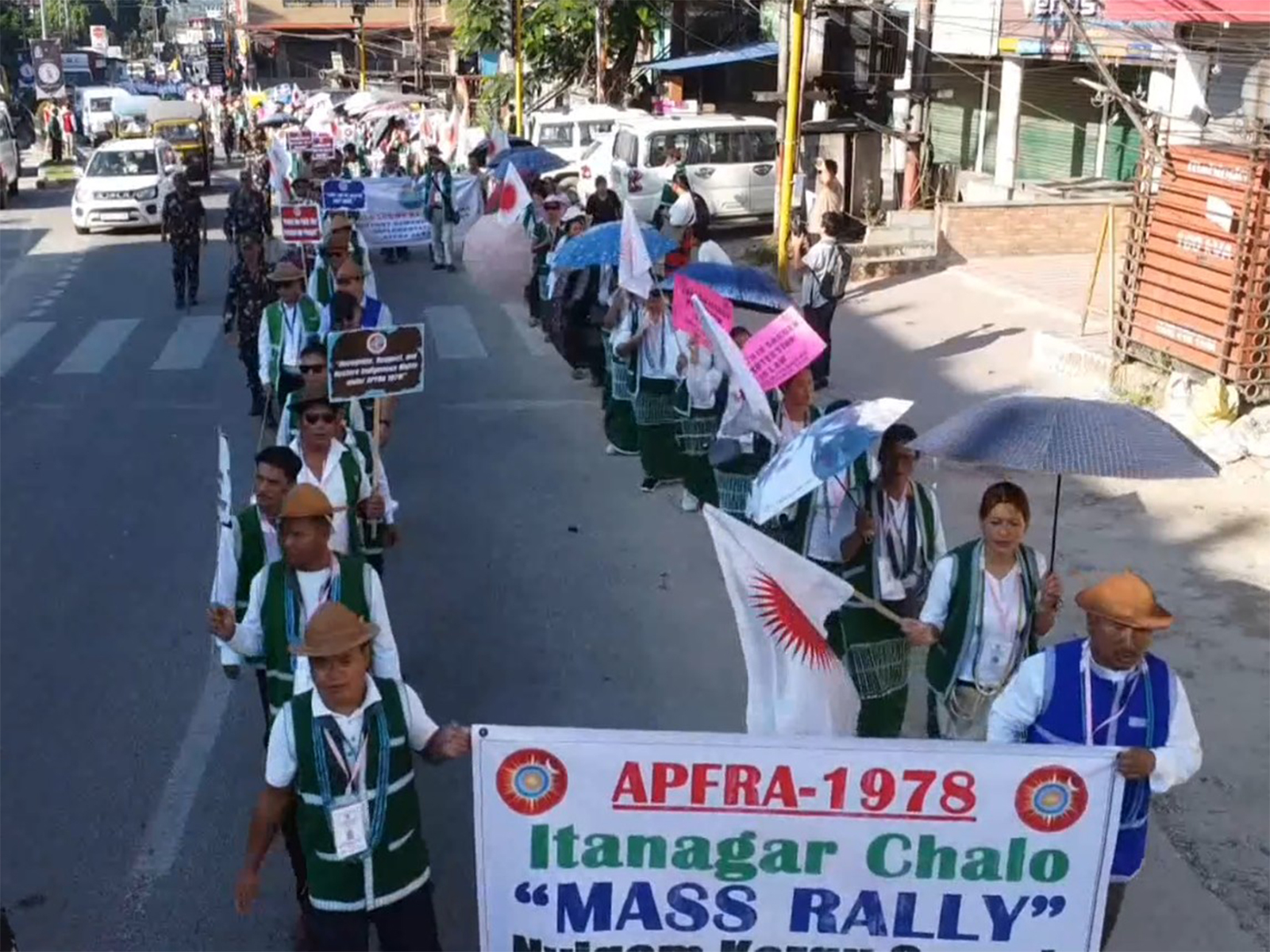 Thousands of Indigenous people join a Rally in Itanagar demanding the implementation of the 46-year-old Anti-Conversion Act APFRA in Arunachal (Photo/ANI)