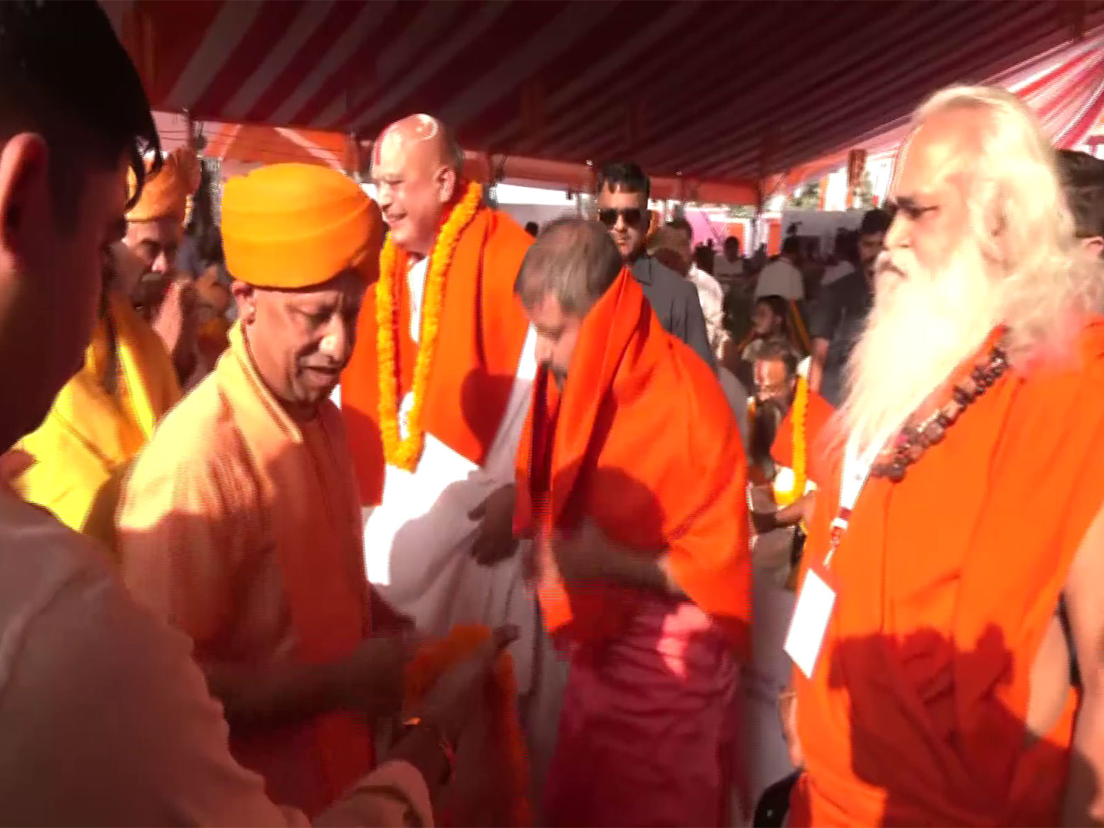 Uttar Pradesh CM Yogi Adityanath greets Saints and Mahants in Ayodhya.  (Photo/ANI)