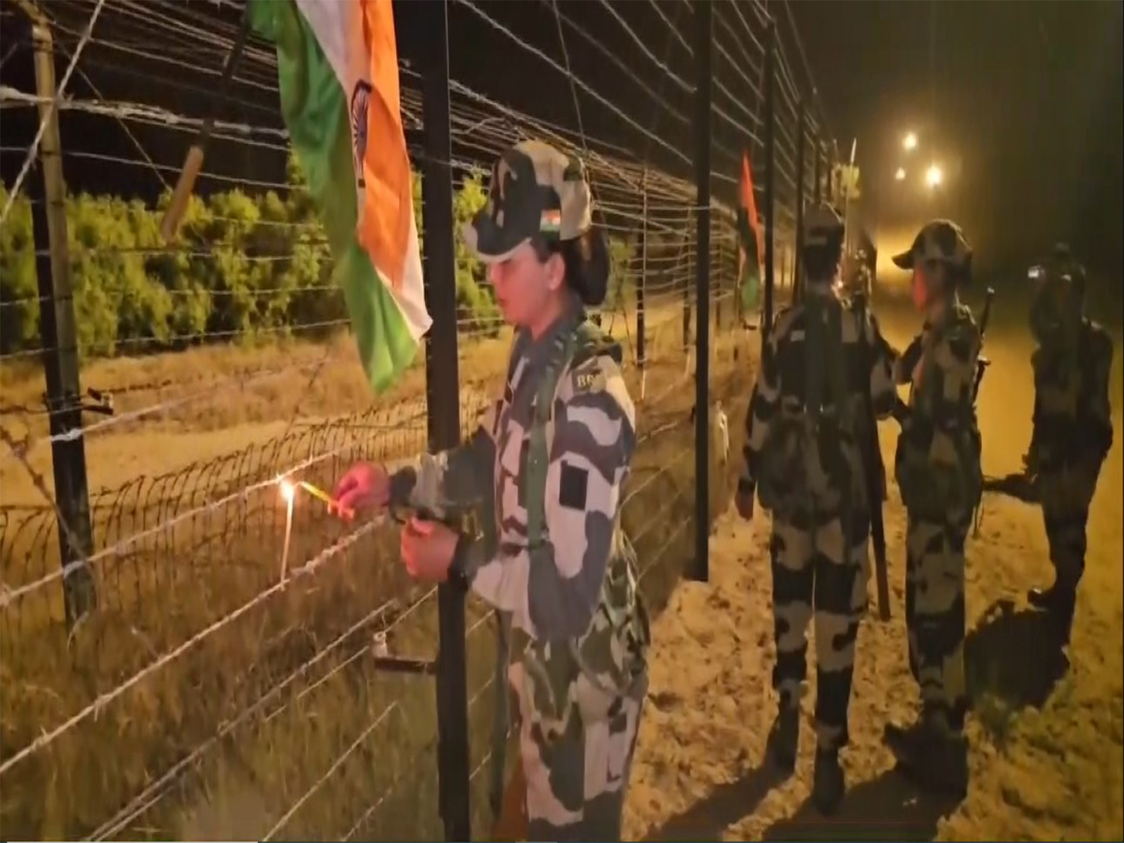 BSF celebrates Diwali by lighting candles along India-Pakistan border in Jaisalmer (Photo/ANI)