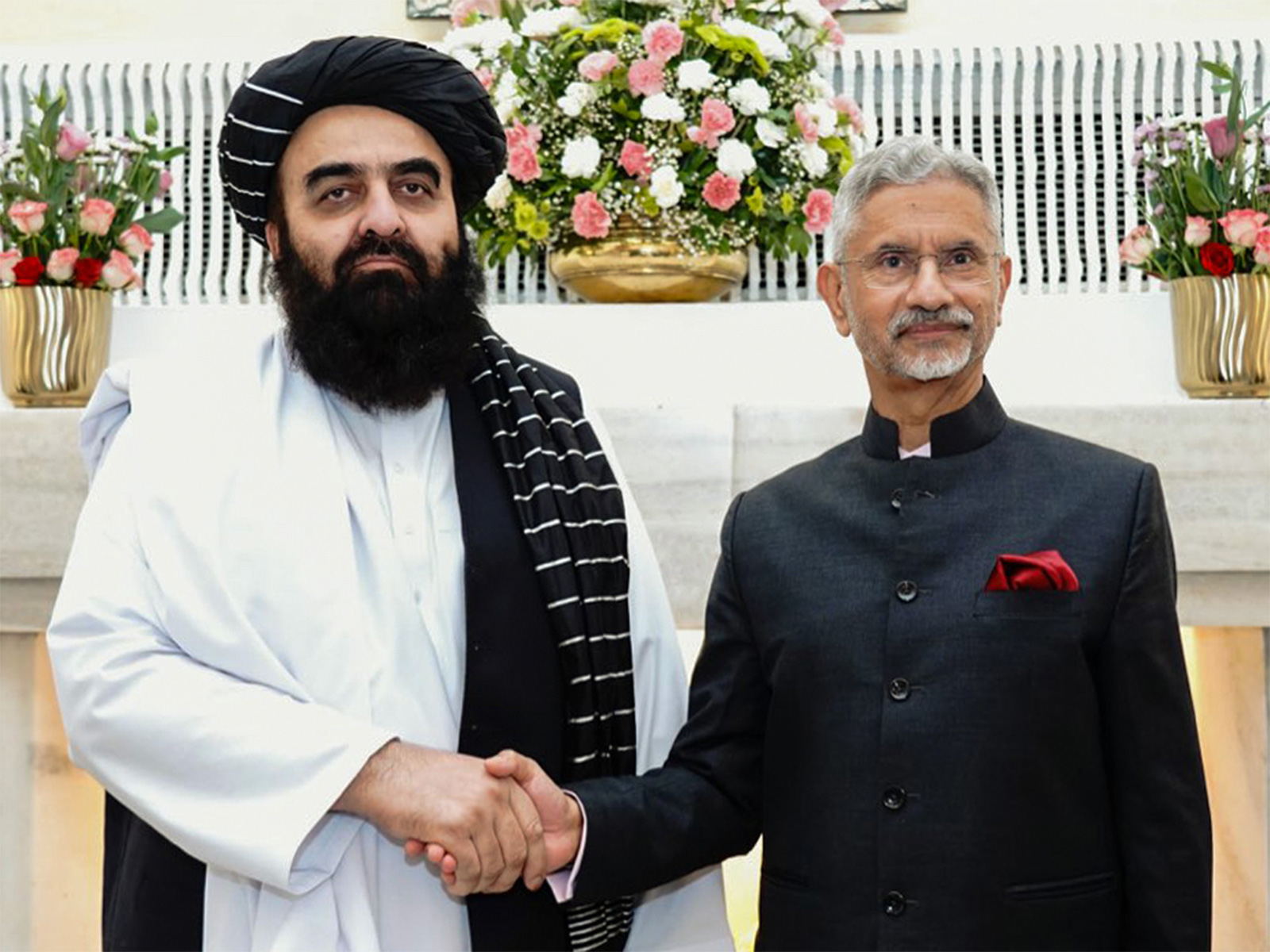 EAM S Jaishankar with Afghanistan's Foreign Minister Mawlawi Amir Khan Muttaqi. (File photo/ANI)