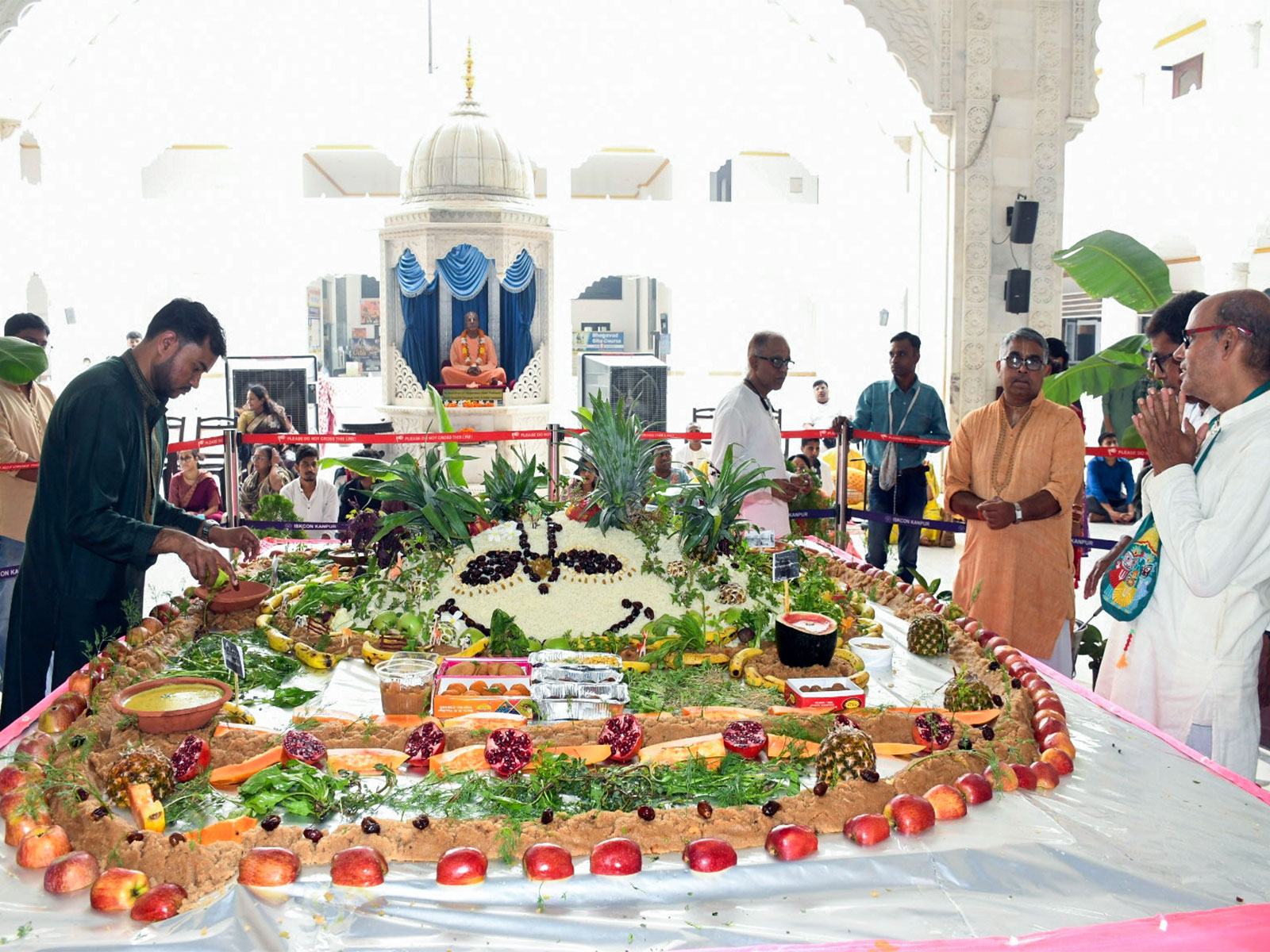 Devotees perform Govardhan puja rituals at ISKCON temple, in Kanpur (Image; ANI)