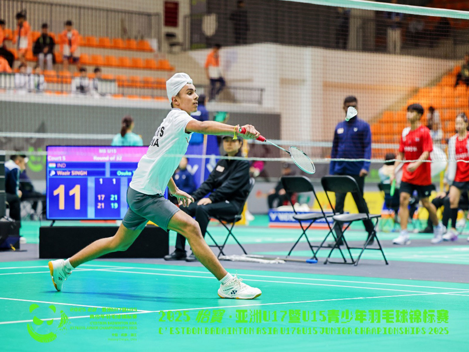 Wazir Singh in action for India. (Photo: Local Organising Committee (LOC) of C'ESTBON Badminton Asia U17 & U15 Junior Championships 2025)