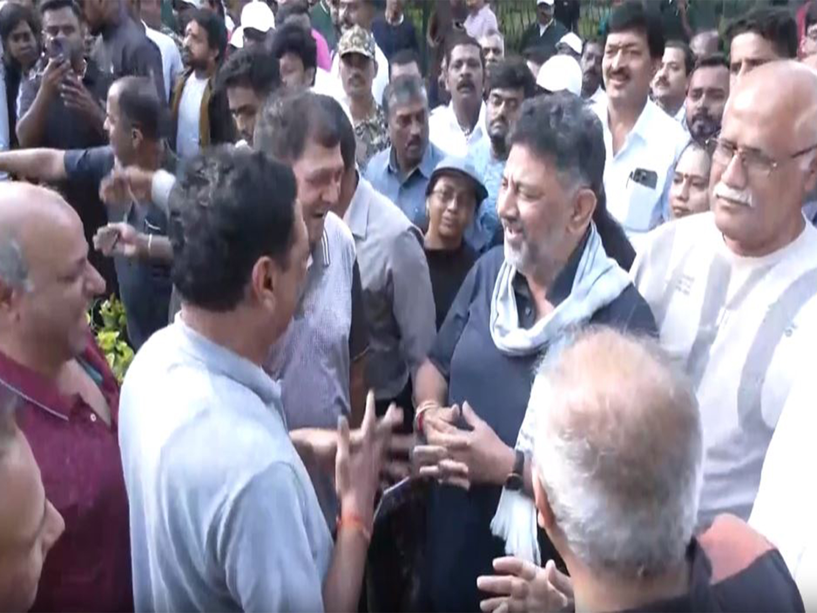 Karnataka Deputy Chief Minister DK Shivakumar interacts with locals (Photo/ANI)
