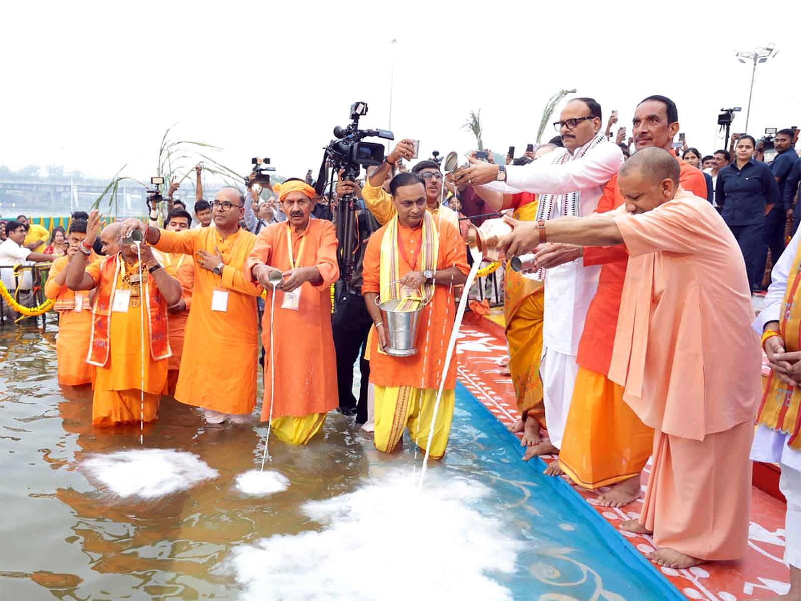 Uttar Pradesh CM Yogi Adityanath participates in Chhath Puja rituals. (Photo/ANI) 
