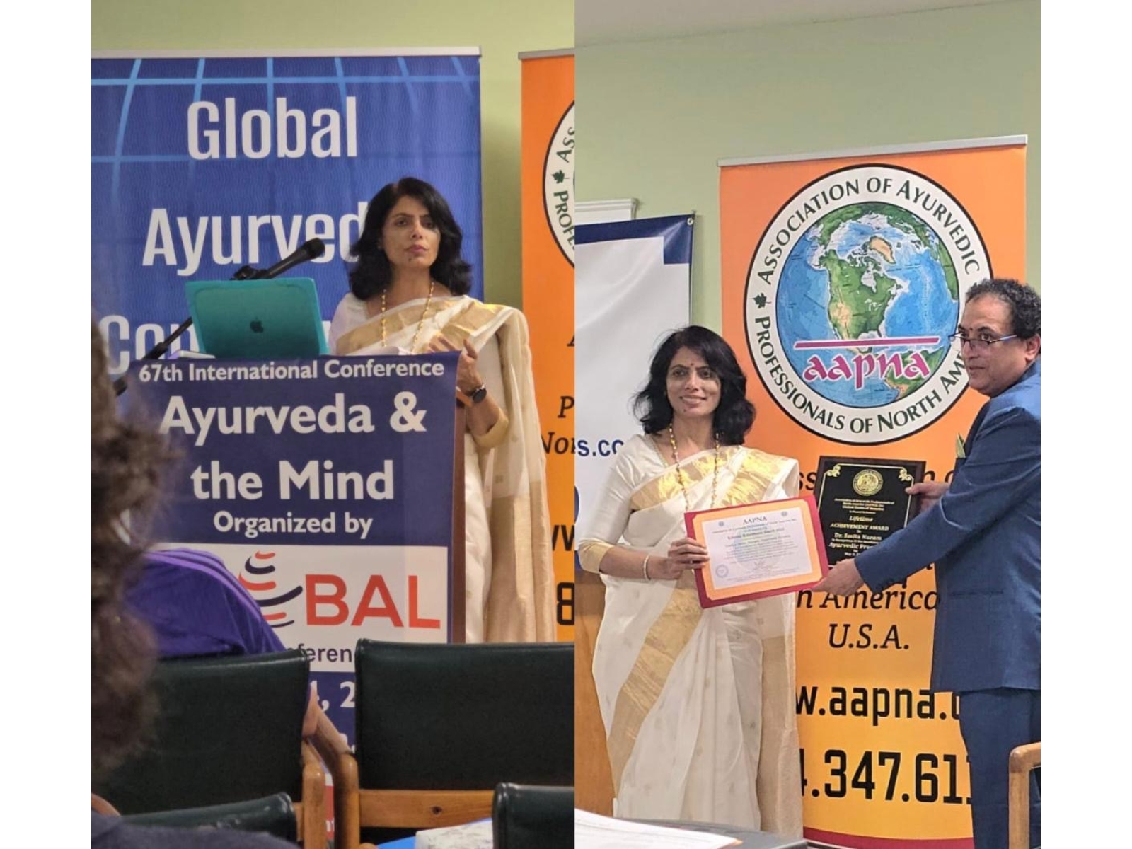 Vaidya Smita Naram Honoured with Lifetime Achievement Award at Global Ayurveda Conference in the USA