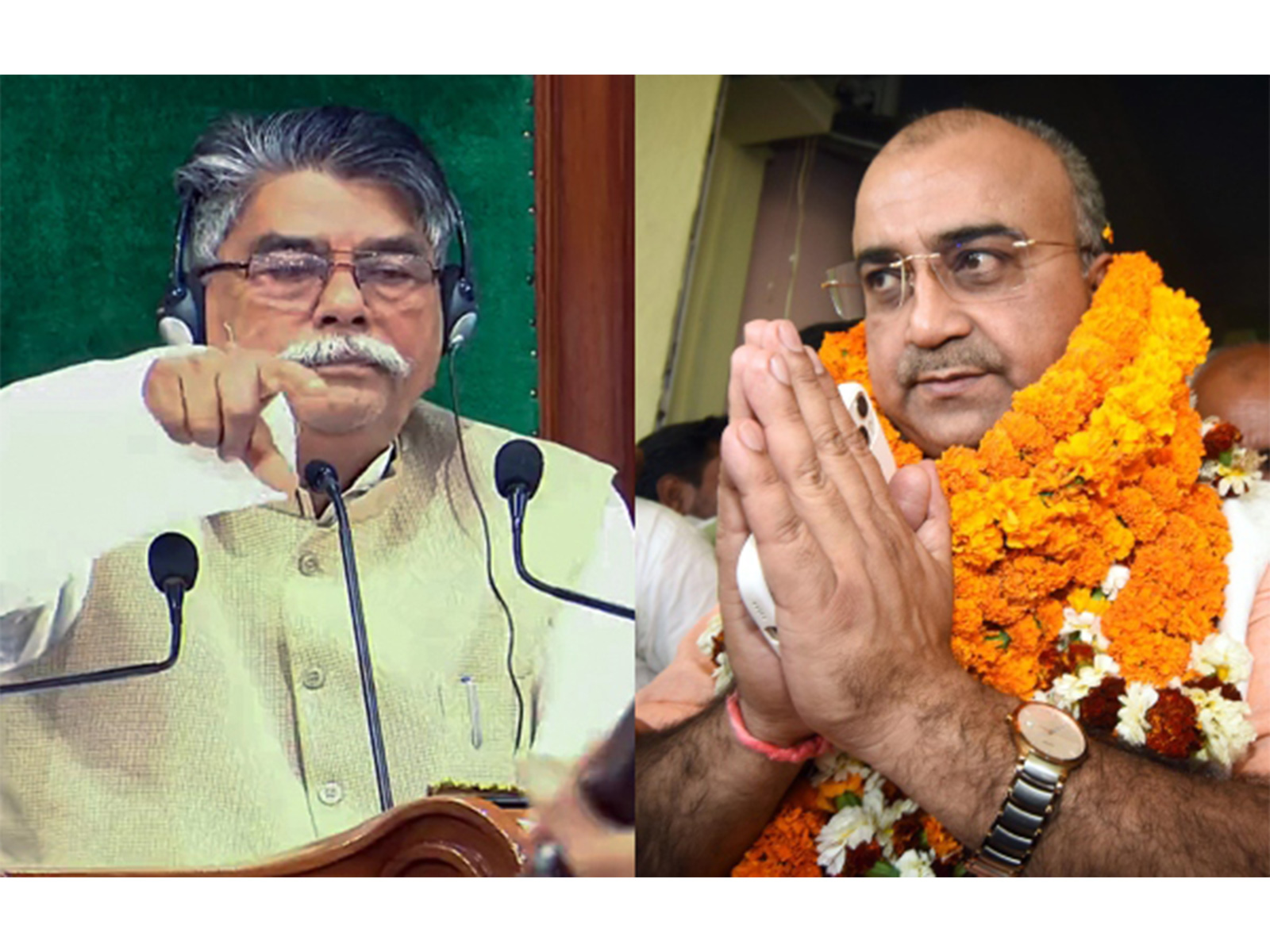 RJD's Awadh Bihari Choudhary and BJP's Mangal Pandey (Photo: ANI) 