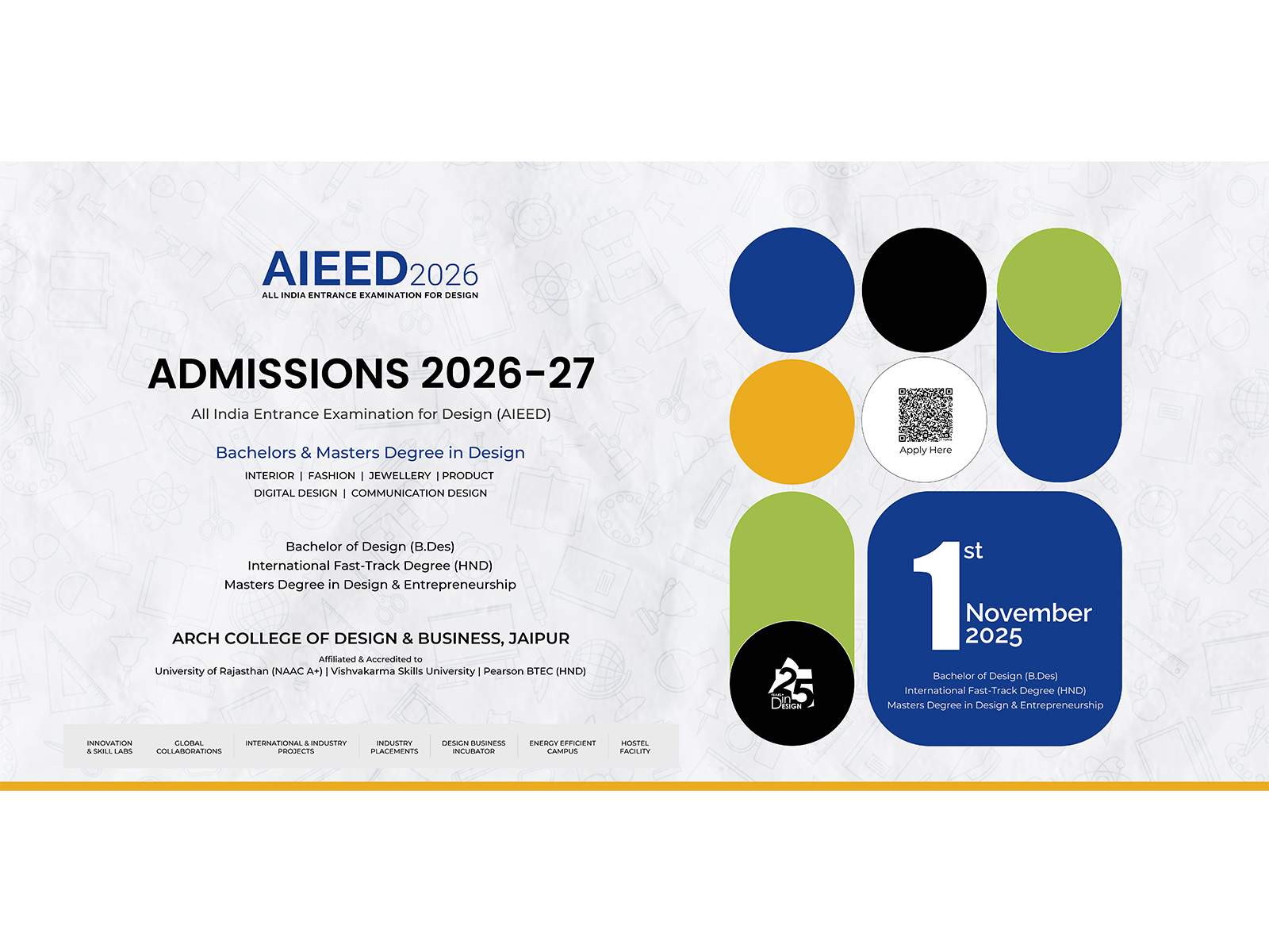 Admissions Open 2026 -- Begin your journey in design at ARCH