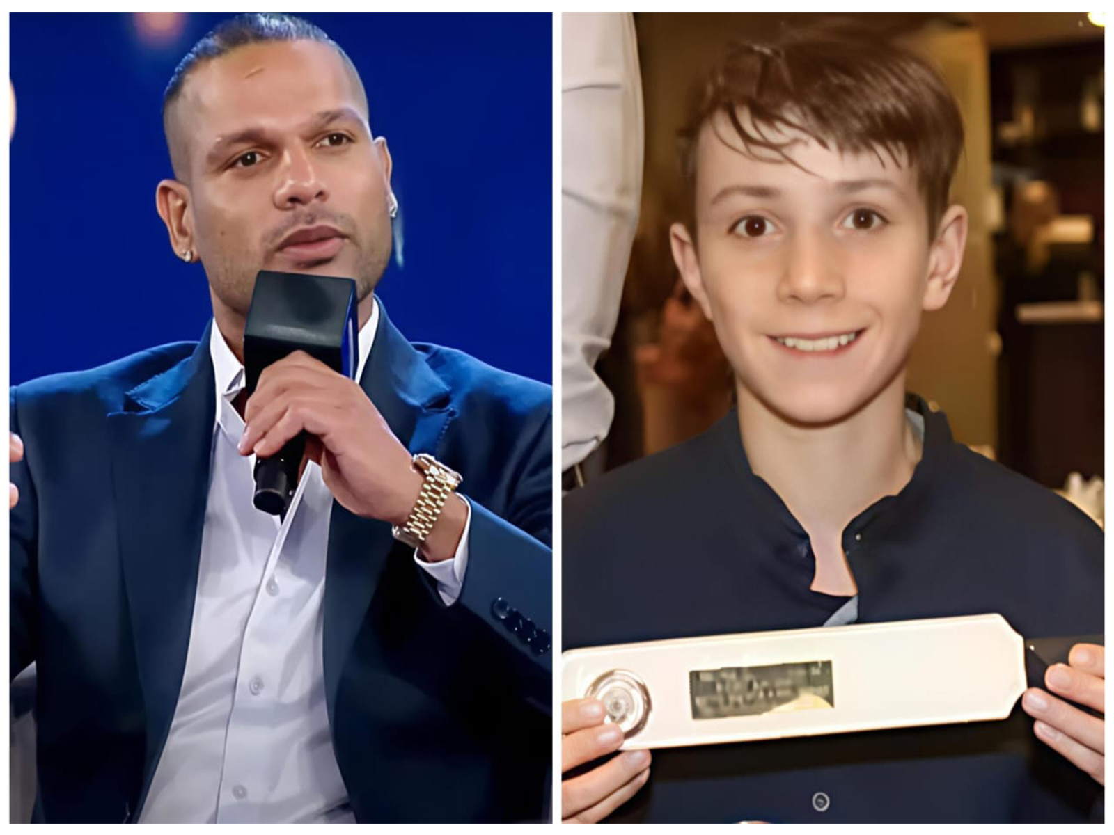 Former Indian cricketer Shikhar Dhawan (L) and young cricketer Ben Austin (R). (Photo: Shikhar Dhawan Media Team)