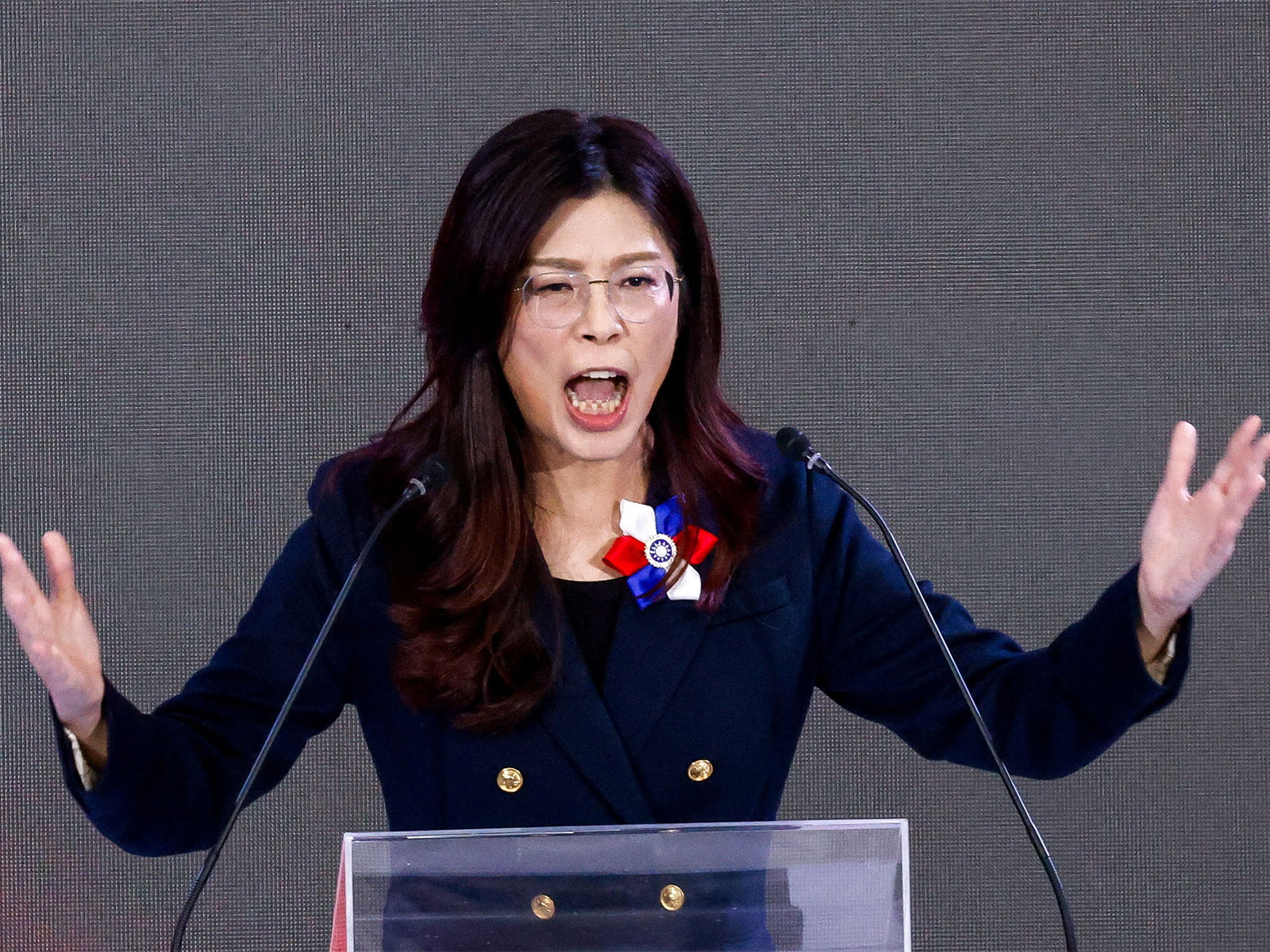Cheng Li-wun, the new chairwoman of Taiwan's largest opposition party, the Kuomintang, makes a speech as she formally takes over, in Taipei, Taiwan (Photo/Reuters)