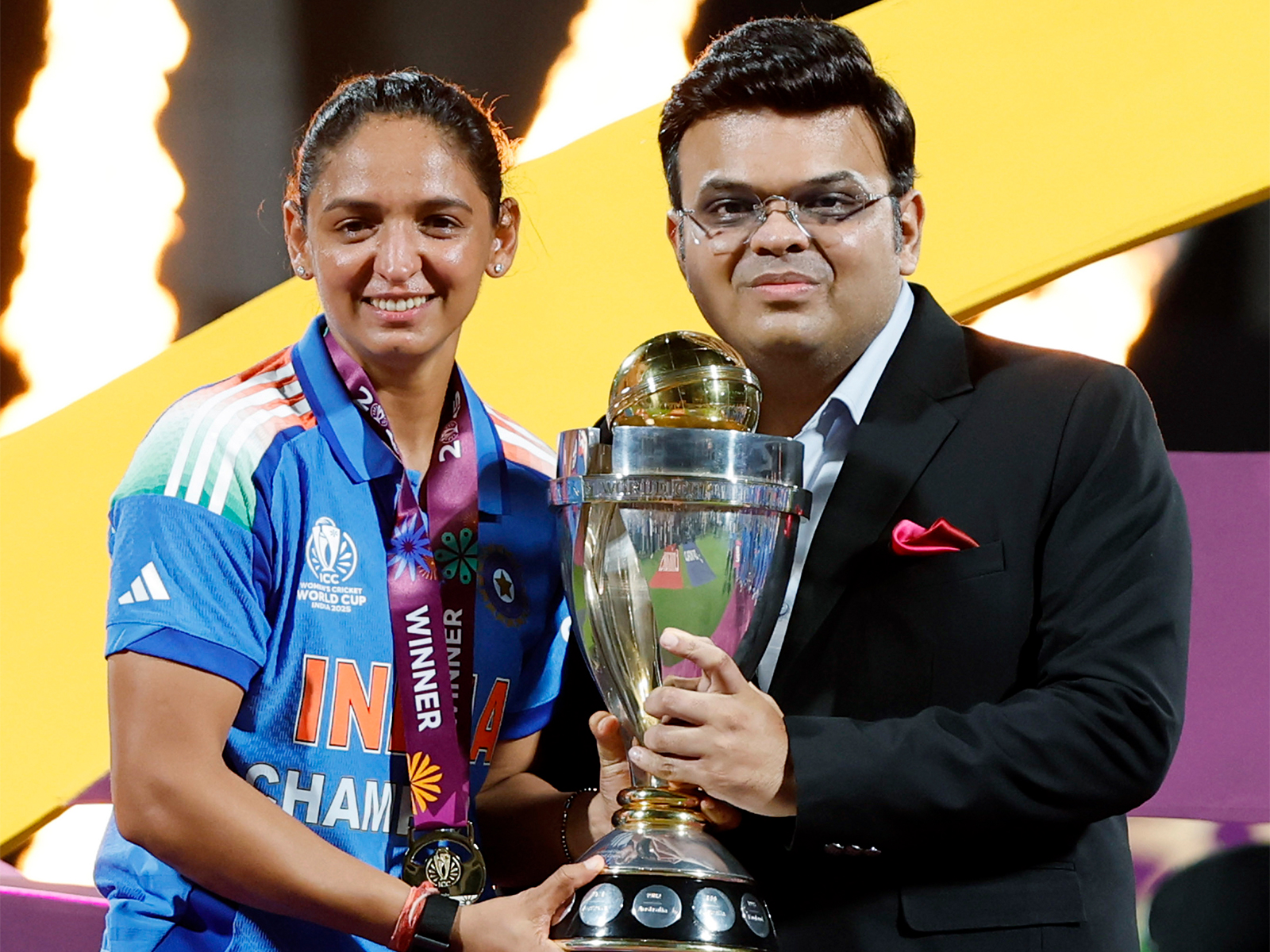 Harmanpreet Kaur and Jay Shah (Photo/ANI) 