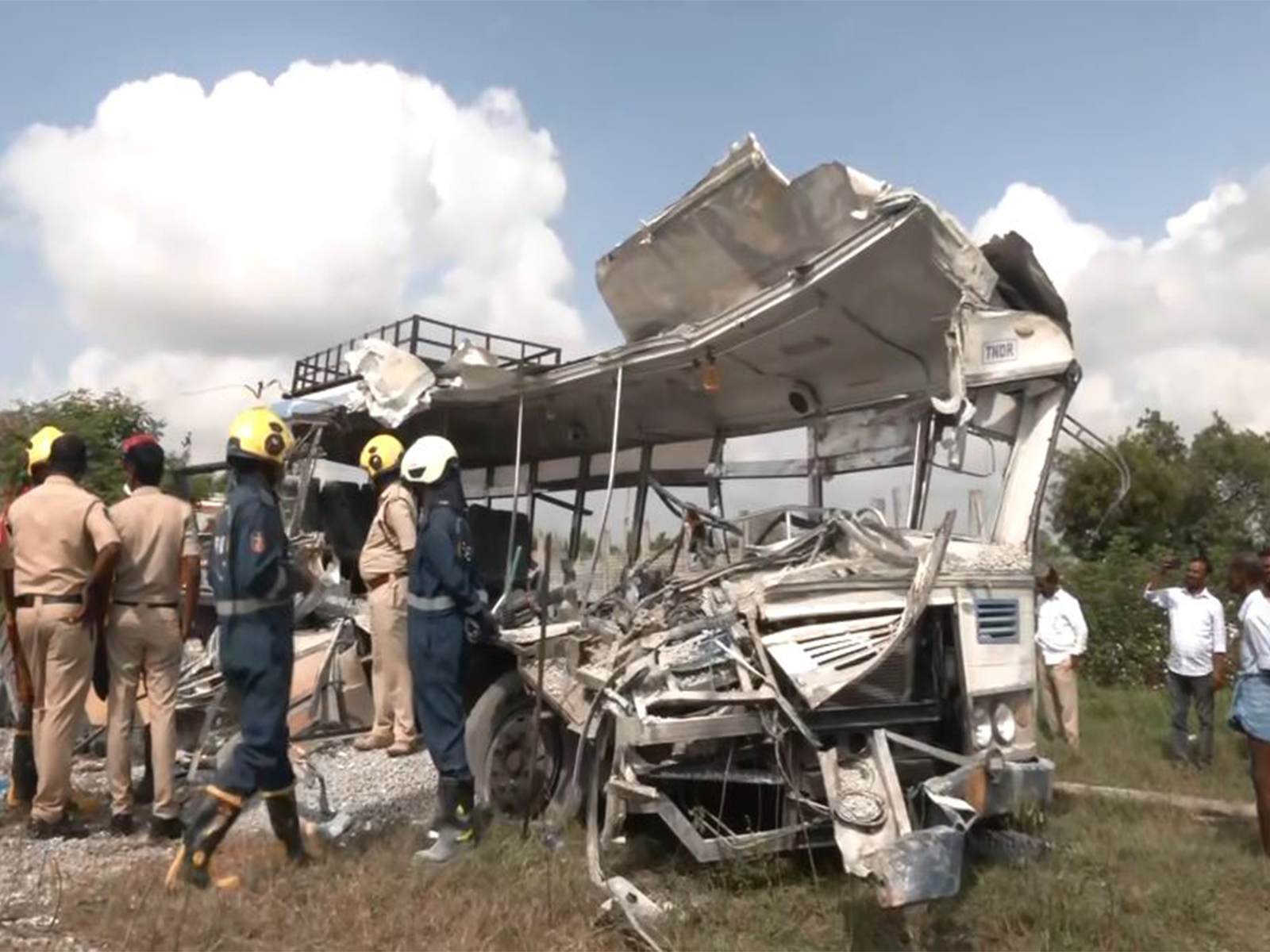 Bus accident in Rangareddy district of Telangana (Photo/ANI)