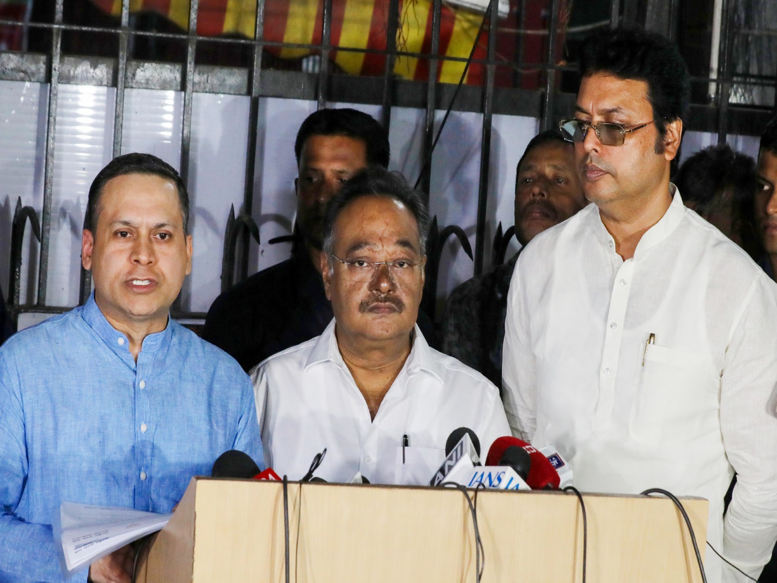 BJP West Bengal State President Samik Bhattacharya with Biplab Dev and Amit Malviya (Photo/ANI)