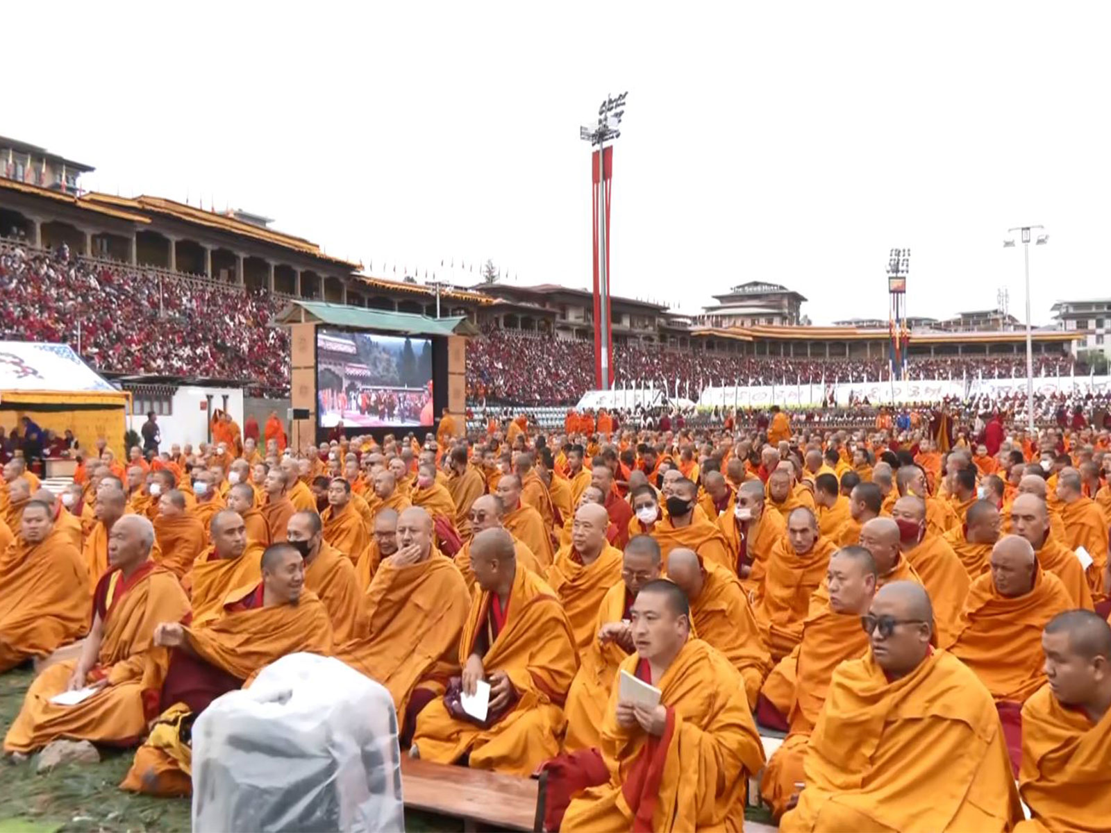 Buddhist monks and devotees gather in Thimphu as Bhutan hosts the Global Peace Prayer Festival, promoting compassion and harmony through sacred rituals and prayers. (Photo/ANI)