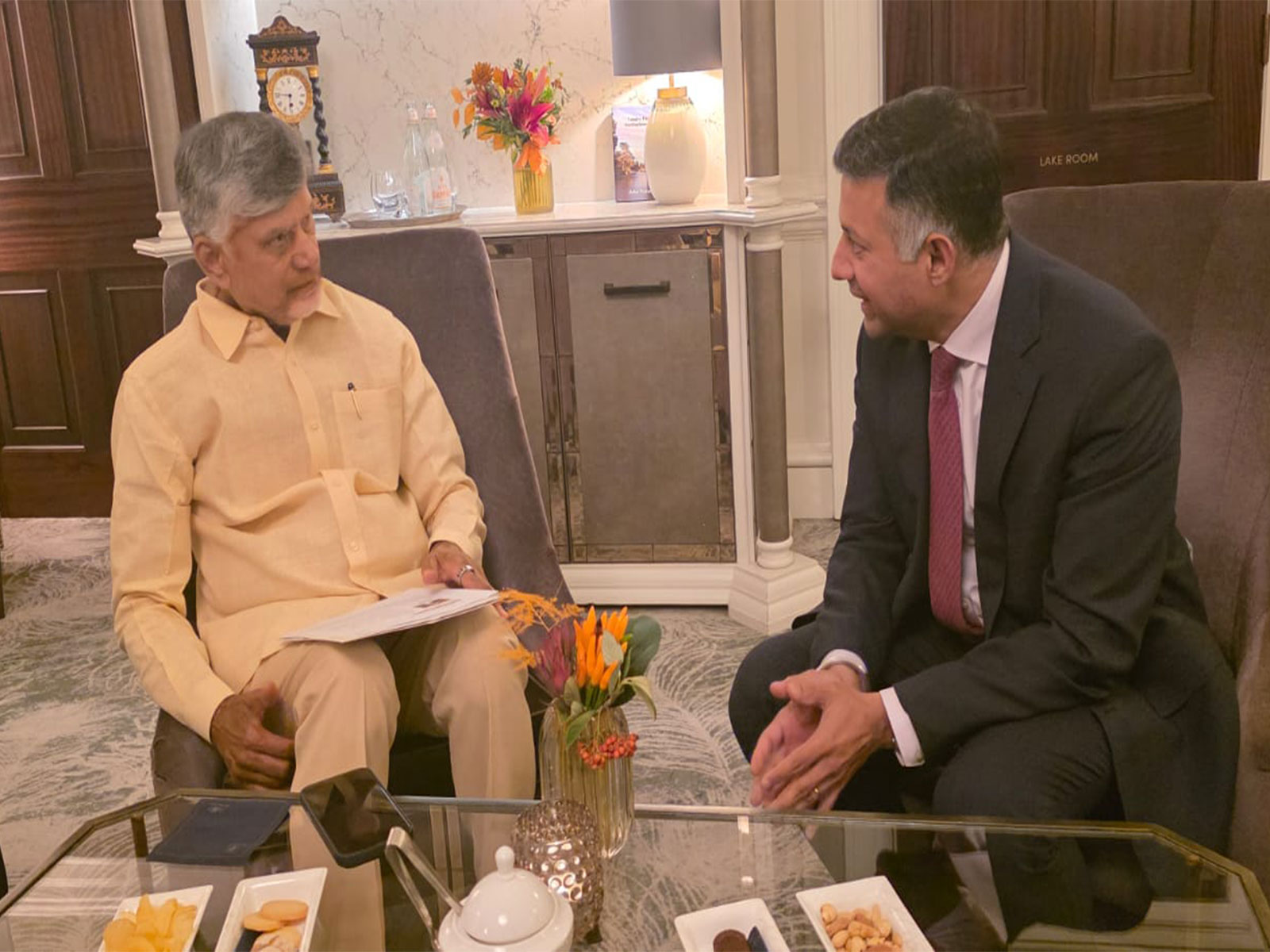 CM Chandrababu Naidu meets Indian envoy in London. (Photo/X@ncbn)