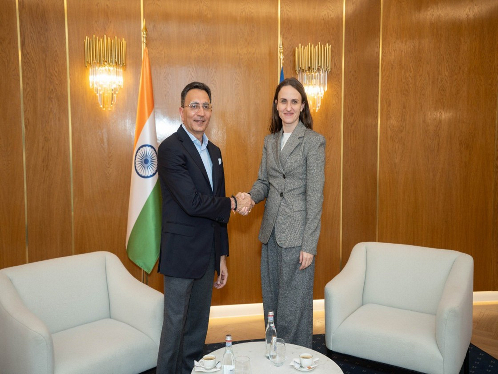 Minister of State for Commerce and Industry Jitin Prasada meets Romania's Foreign Minister Oana-Silvia Toiu in Bucharest to discuss trade, investment, and mobility cooperation. (Image: X/@JitinPrasada)