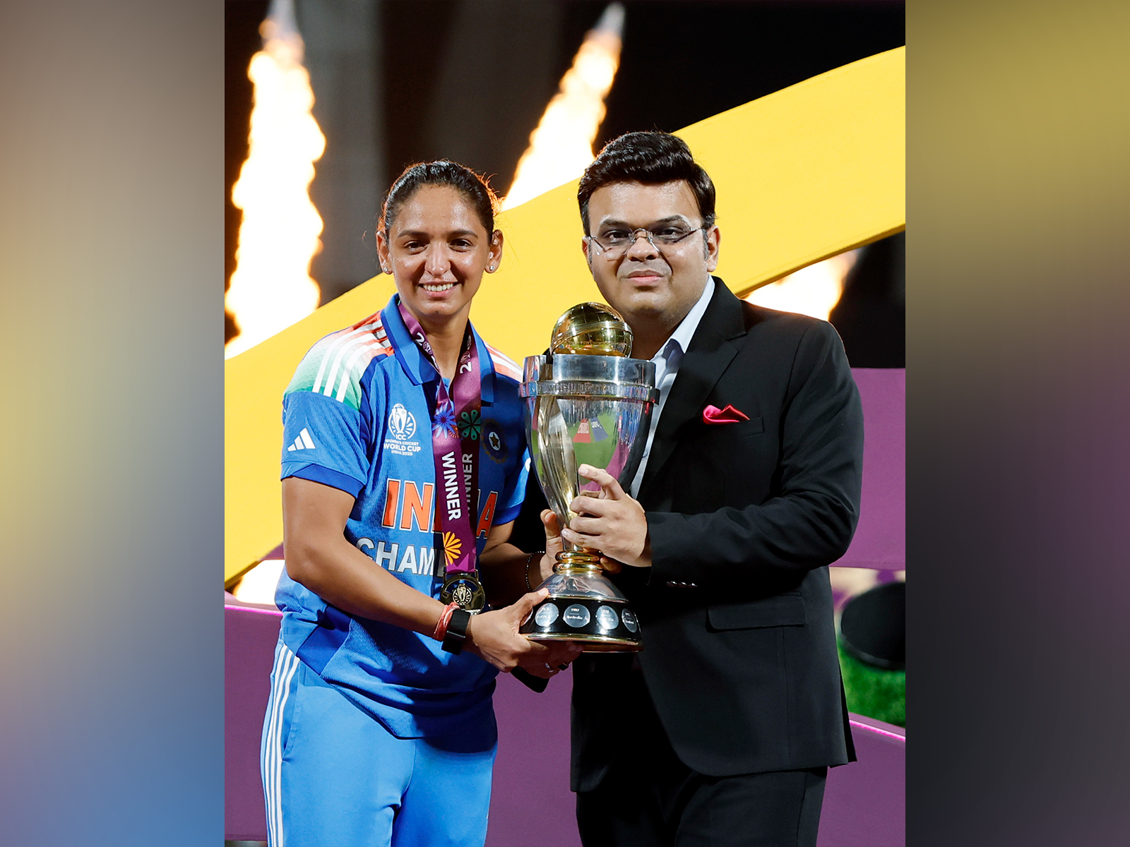 Jay Shah and Harmanpreet Kaur. (Photo/ANI)