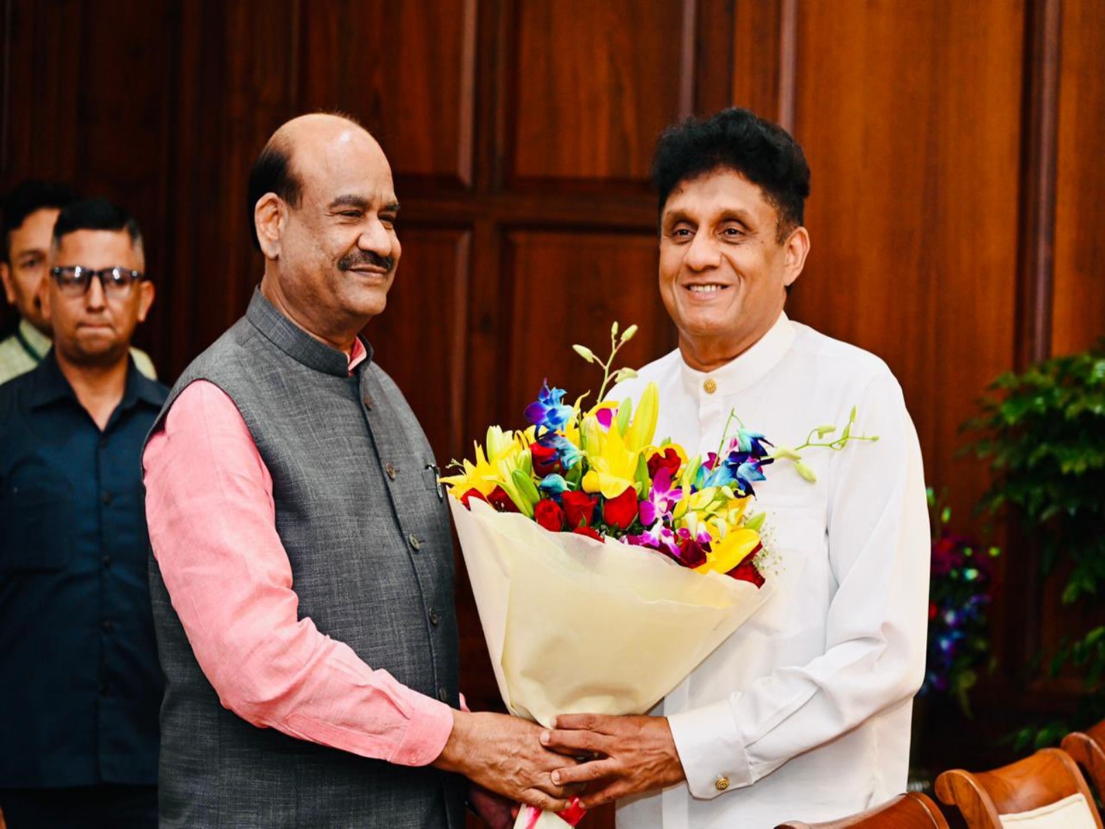 Lok Sabha Speaker Om Birla with Sri Lankan LoP Sajith Premadasa. (Photo/X)