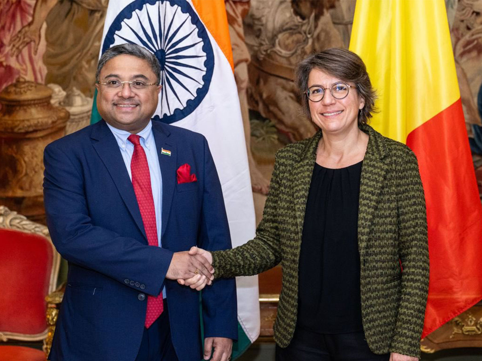Secretary (West), Sibi George with Theodora Gentzis, President of the Board of Belgian MFA (Photo/ X@MEAIndia) 