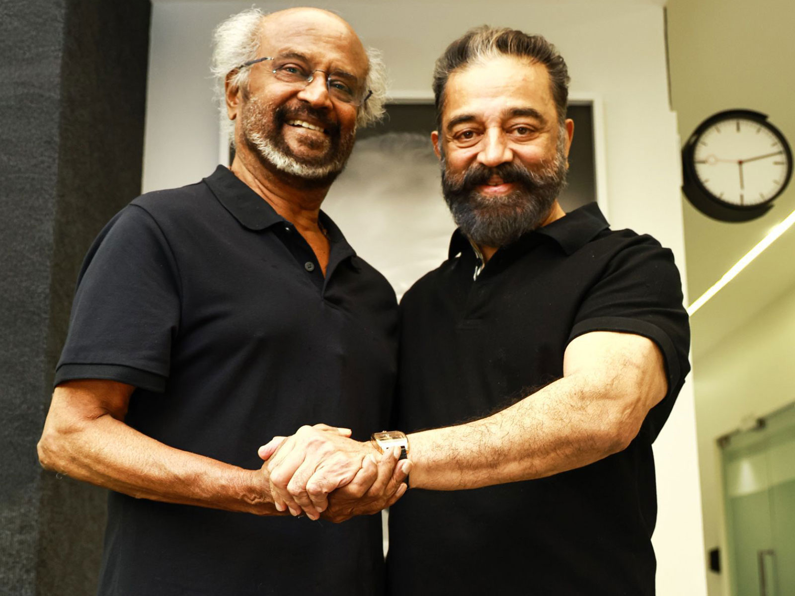 Rajinikanth with Kamal Haasan (Image source:  RaajKamal Films International)