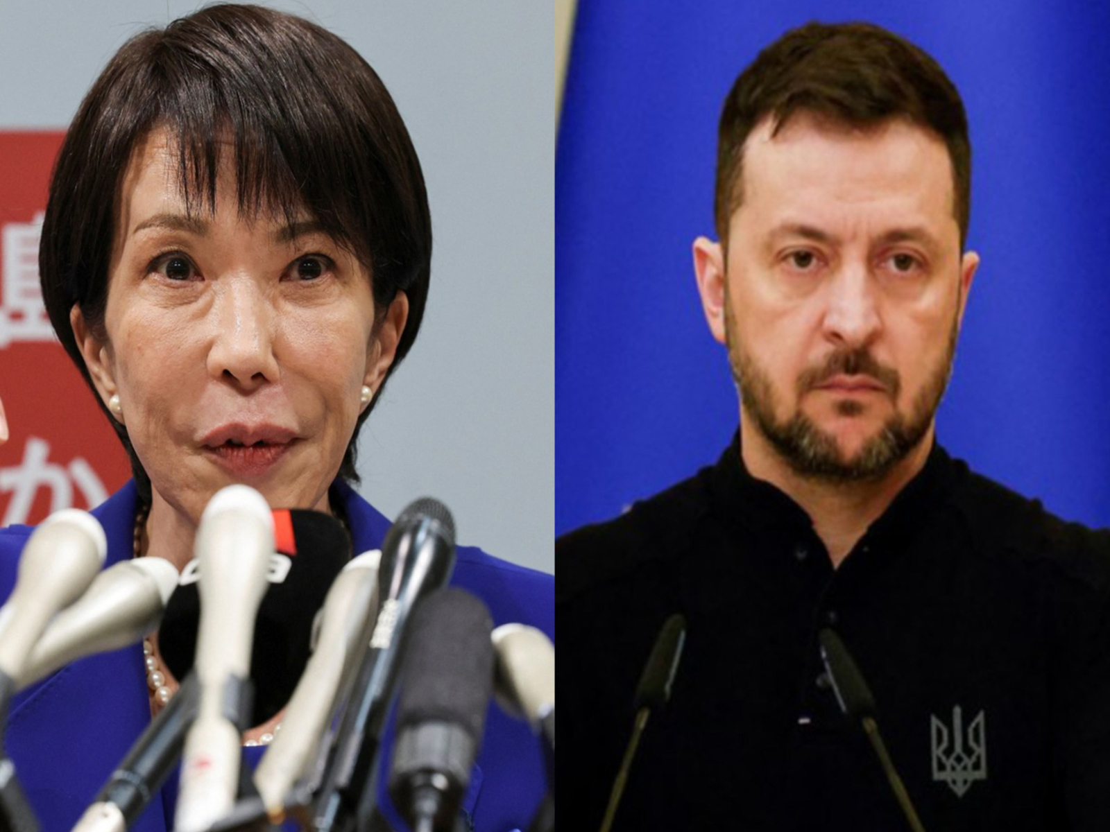 Japanese Prime Minister Sanae Takaichi (left) and Ukrainian President Volodymyr Zelenskyy (File Photo/Reuters)