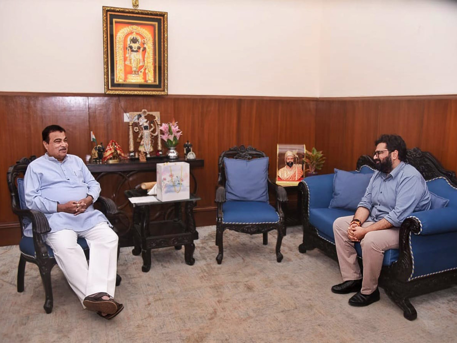 RS MP Kartikeya Sharma meets Union Minister Nitin Gadkari (Photo/ANI)