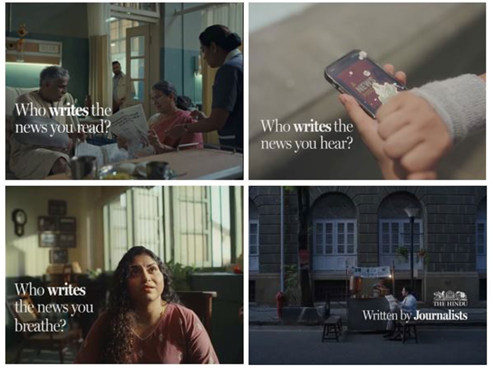 The campaign unfolds through four bold ad films asking, "Who writes the news you read, hear, and breathe?". Click on the links below to watch the ads