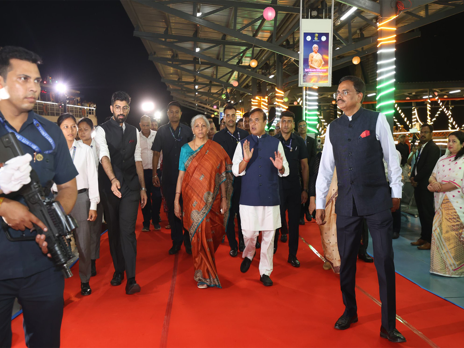 Union Finance Minister Nirmala Sitharaman, accompanied by Assam Chief Minister Himanta Biswa Sarma, (Photo/)@himantabiswa)