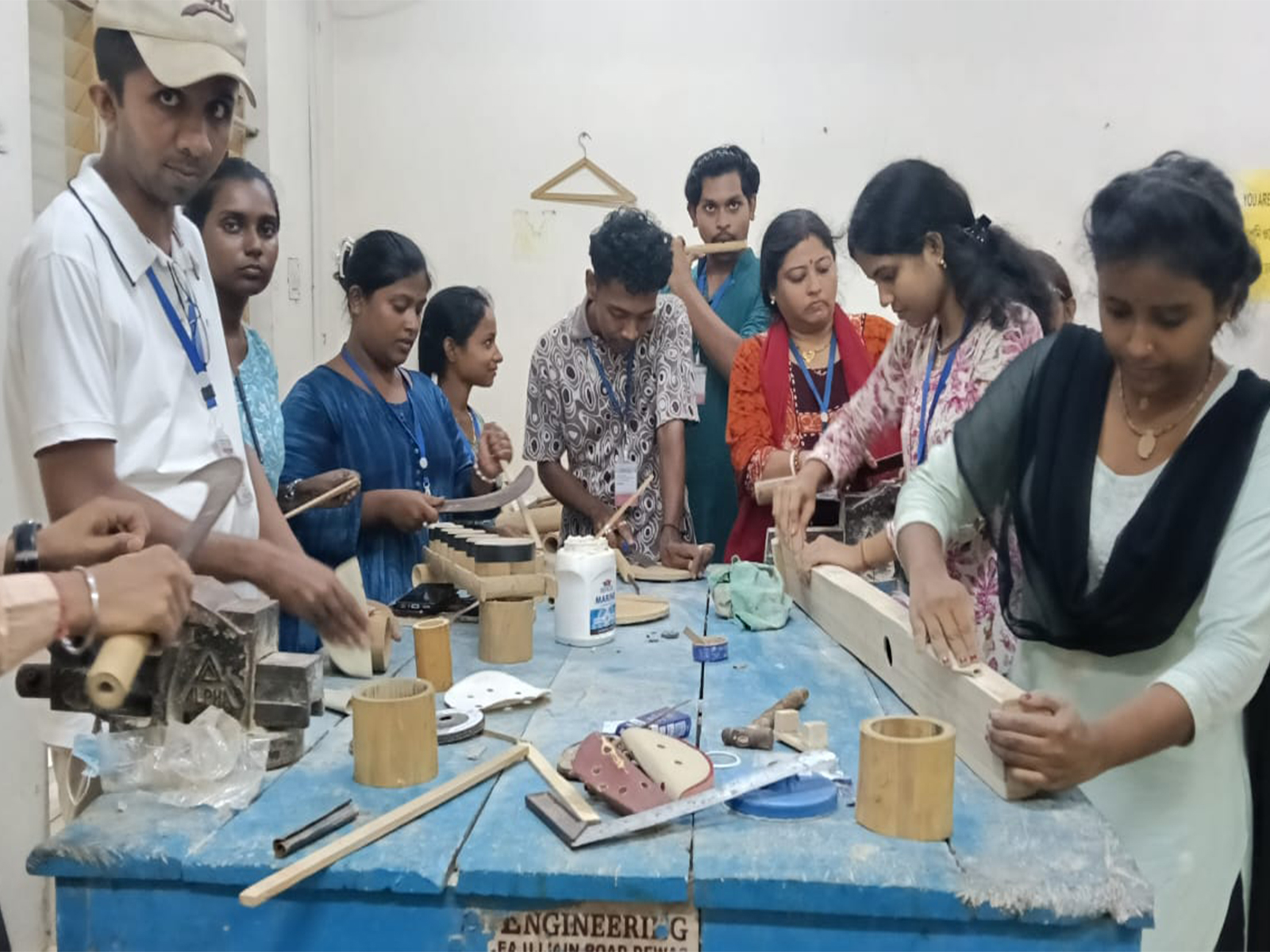 Music students learn the art of Bamboo instrument making under NEP 2020 internship (Photo/ANI)