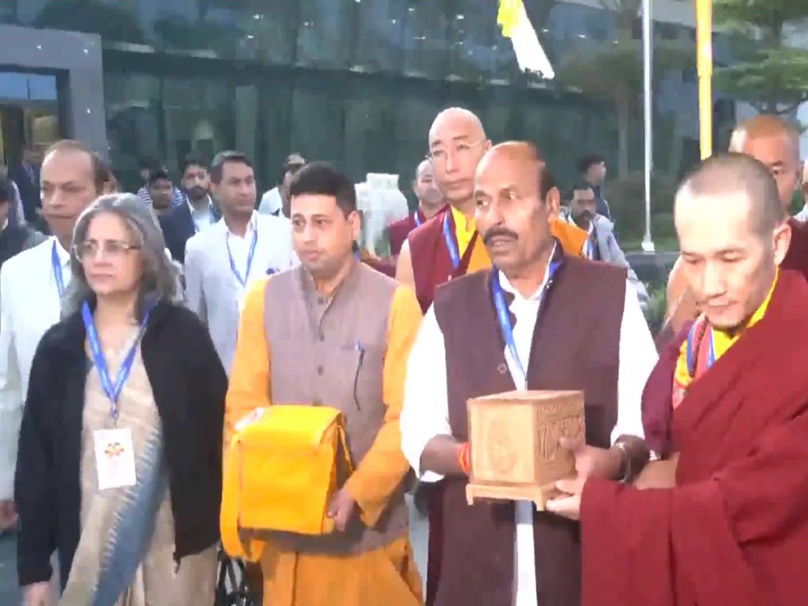 Virendra Kumar led-delegation carries Lord Buddha's sacred relics to Bhutan (Photo: ANI) 