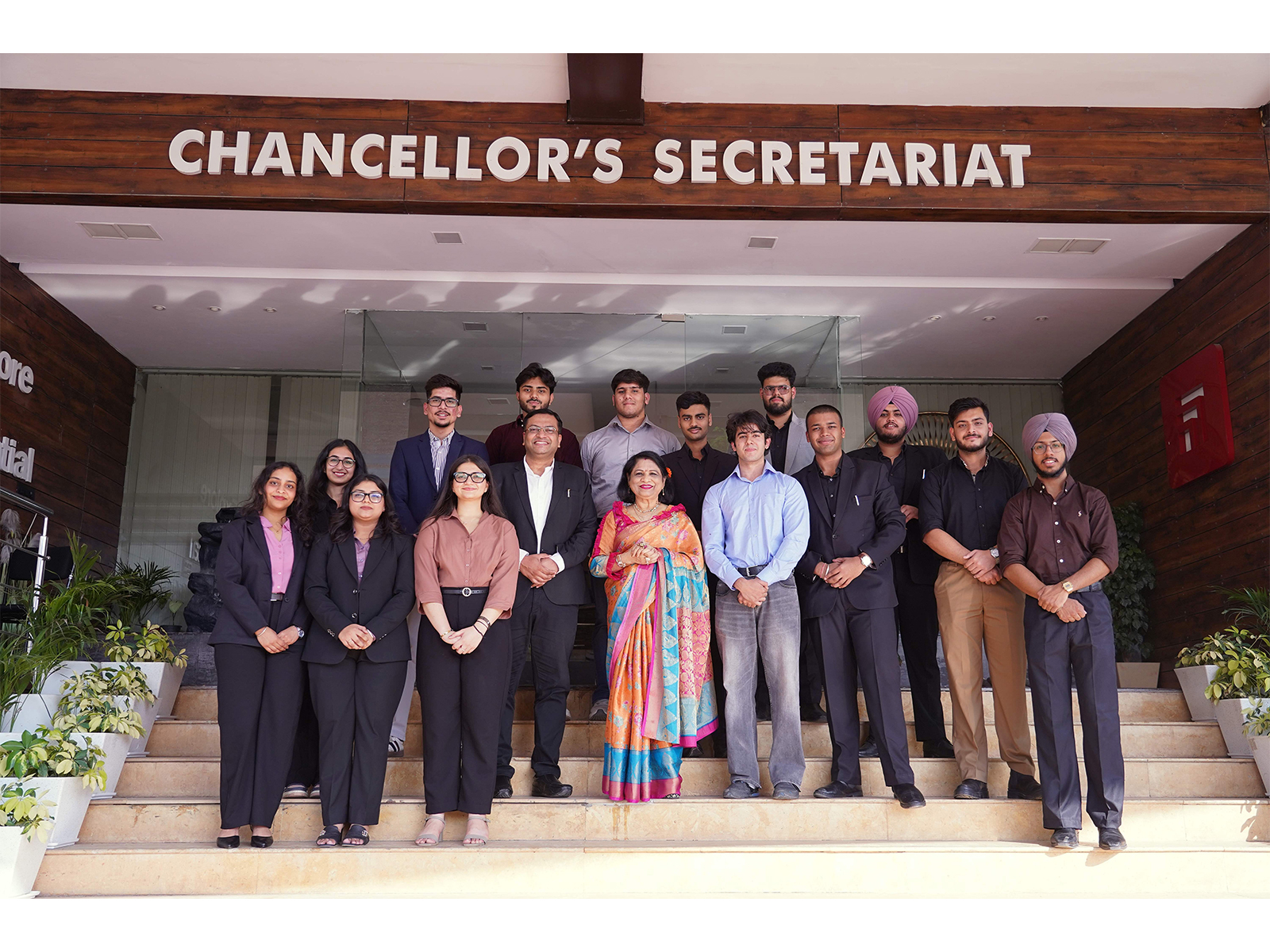 Dr. Madhu Chitkara, Pro Chancellor along with Young innovators from Chitkara University who showcased their startups at Microsoft Office, Gurugram