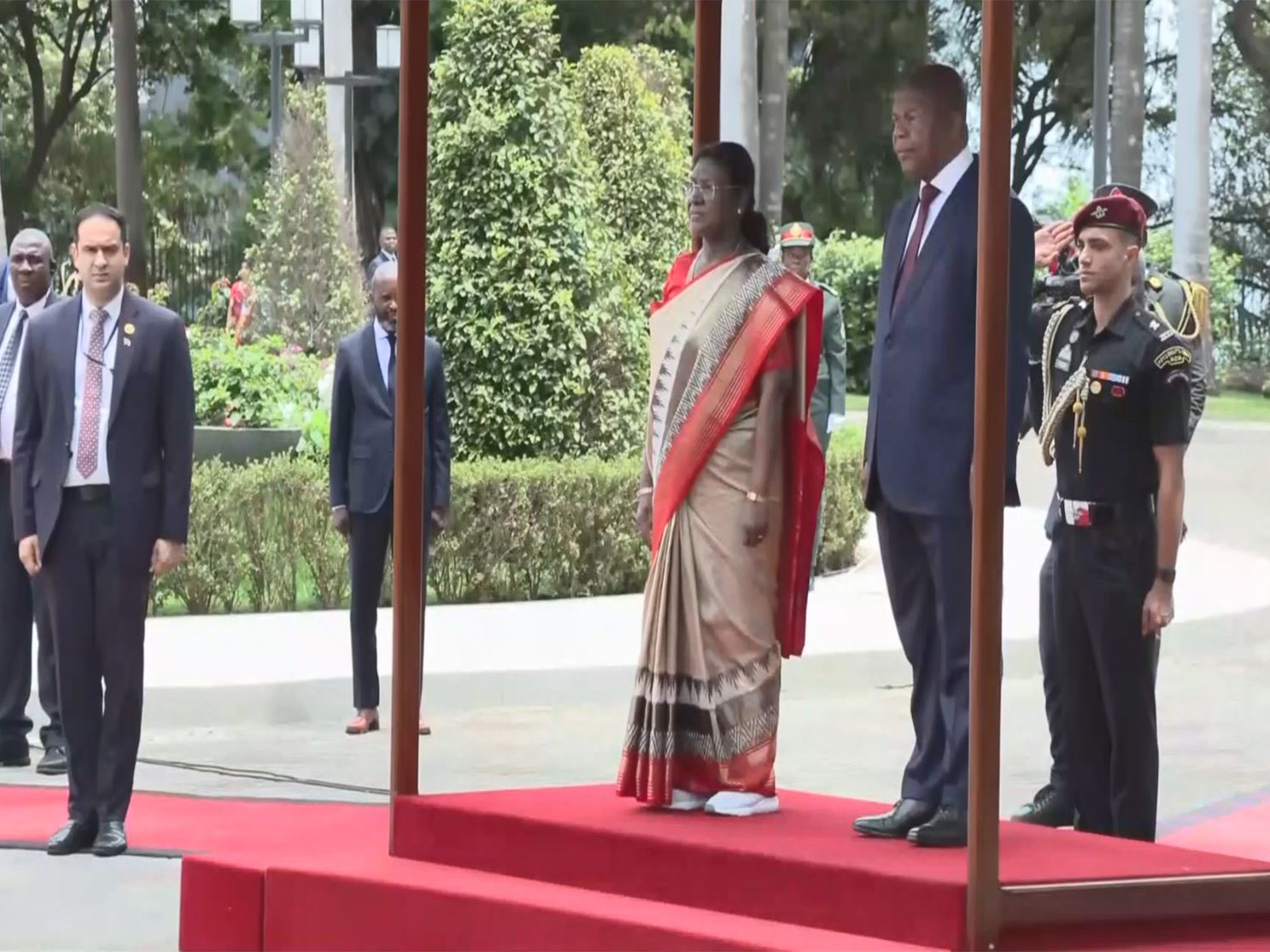 President Droupadi Murmu receives a ceremonial welcome in Luanda, with Angolan President João Manuel Goncalves Lourenco present (Photo/ANI)