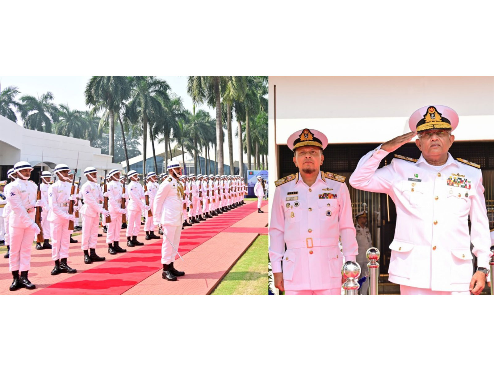 Pakistan Navy Chief Admiral Naveed Ashraf being received with a Guard of Honour at the Bangladesh Naval Headquarters in Banani. (Image Source: Inter Services Public Relations)