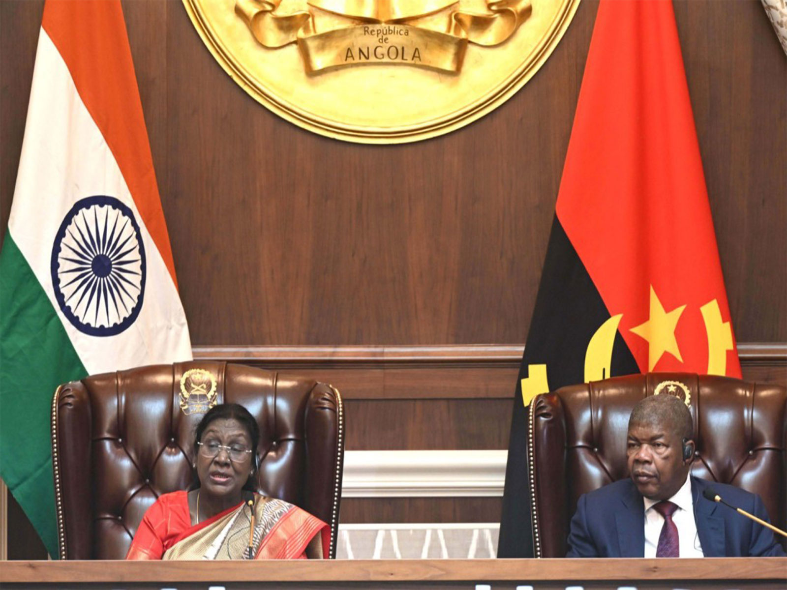 President Droupadi Murmu with Angolan President João Lourenco during a bilateral meeting at the Presidential Palace in Luanda, Angola (Photo: X/@MEAIndia)