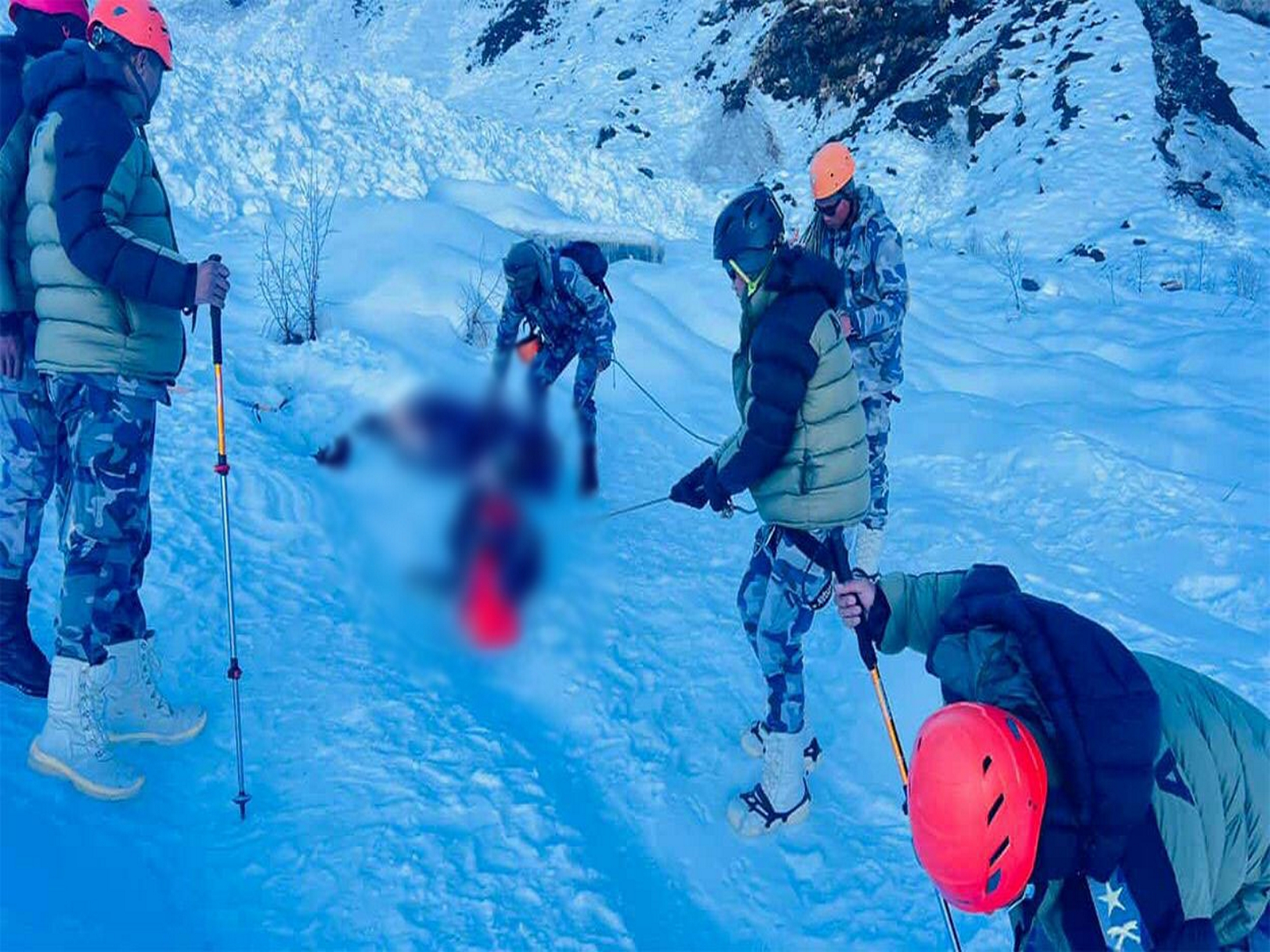 Security personnel recover the bodies of two Indian tourists missing since October 20 in Nepal's Manang district. (Photo: Nepal Armed Police Force)