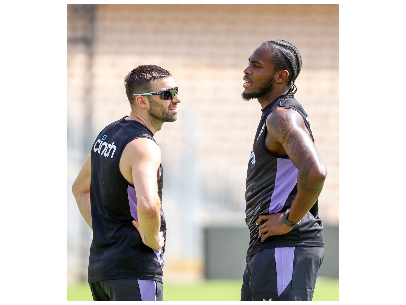England fast bowlers Mark Wood (L) and Jofra Archer (R) during a practice session (Photo: ANI)