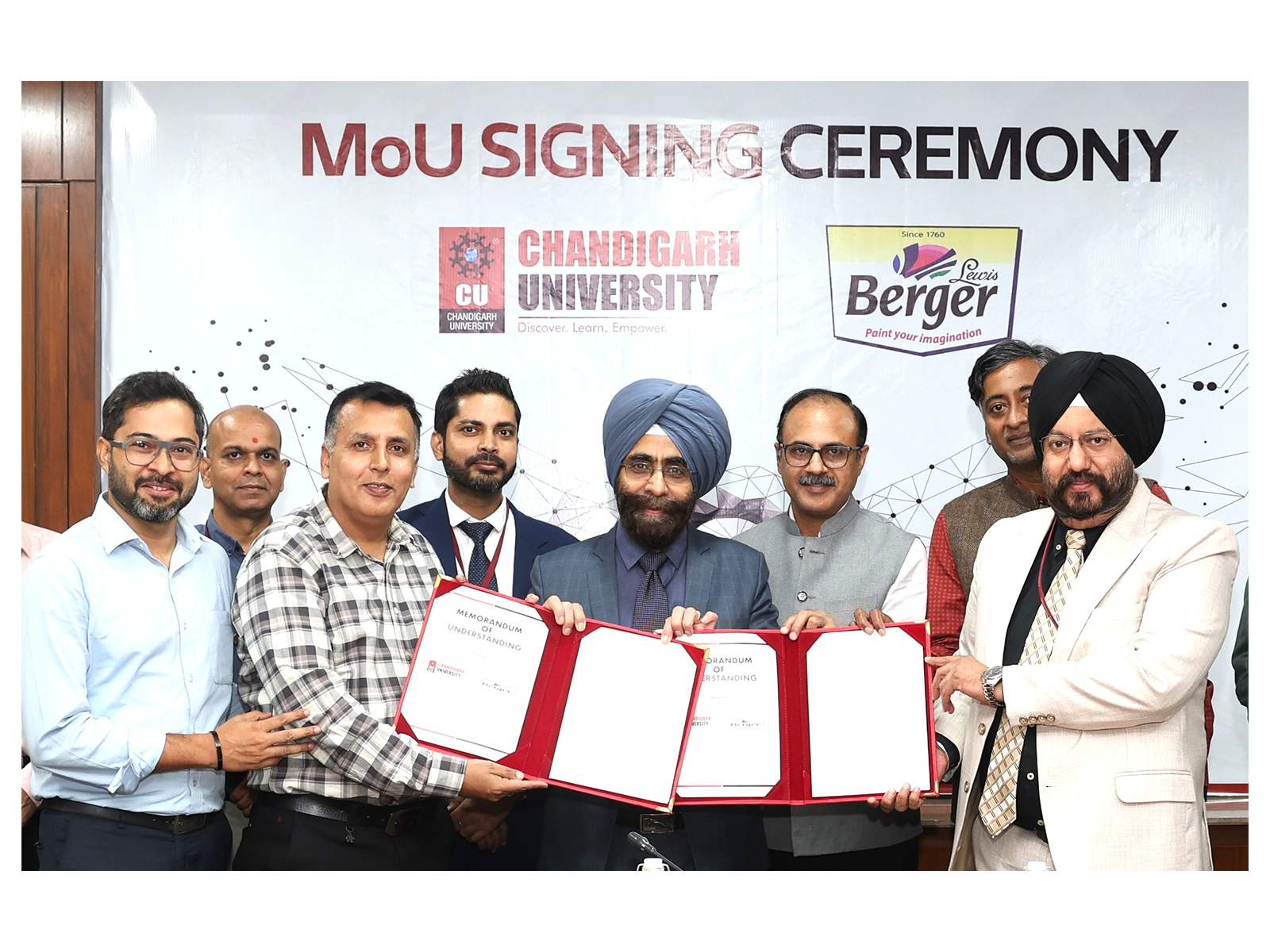 Senior Management of Chandigarh University along with Officials of Berger Paints India Limited Signing MoU at Chandigarh University Gharuan campus