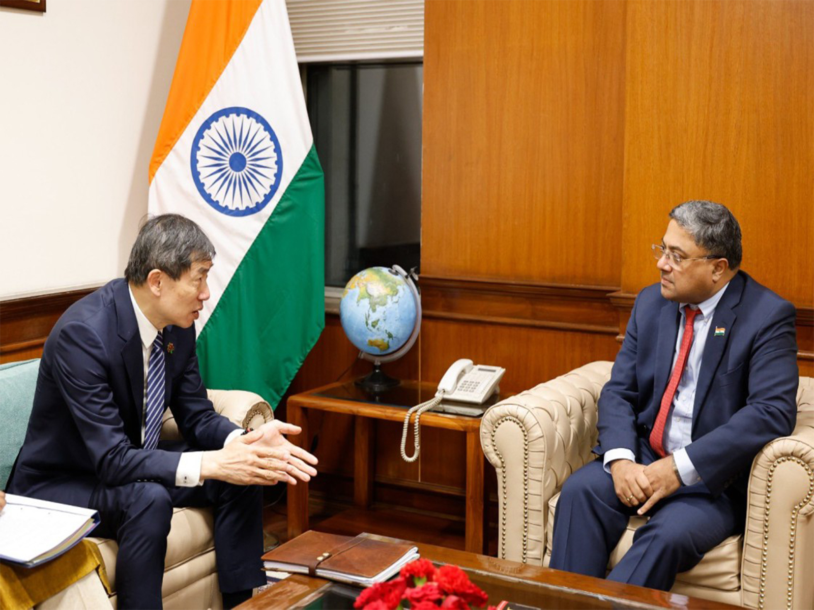 MEA Secretary (West) Sibi George with UNDP Acting Administrator Haoliang Xu during their meeting in New Delhi. (Photo: X/@MEAIndia)