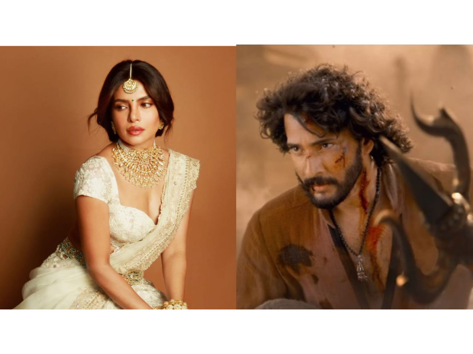 Priyanka Chopra (L) Snip from Varanasi teaser (R) (Photo/instagram/@priyankachopra)