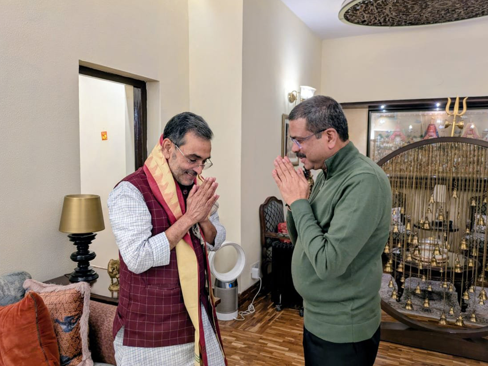 Rashtriya Lok Morcha chief Upendra Kushwaha met with Union Minister and BJP Bihar election incharge Dharmendra Pradhan in the national capital on Sunday(Photo/Office of Upendra Kushwaha)
