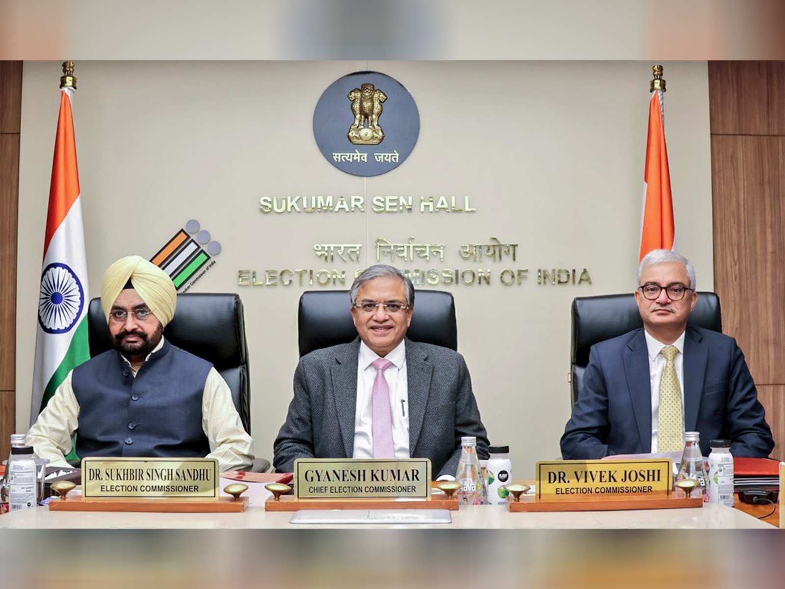 Chief Election Commissioner Gyanesh Kumar, Election commissioners Sukhbir Singh Sandhu and Vivek Joshi (Photo/ANI)