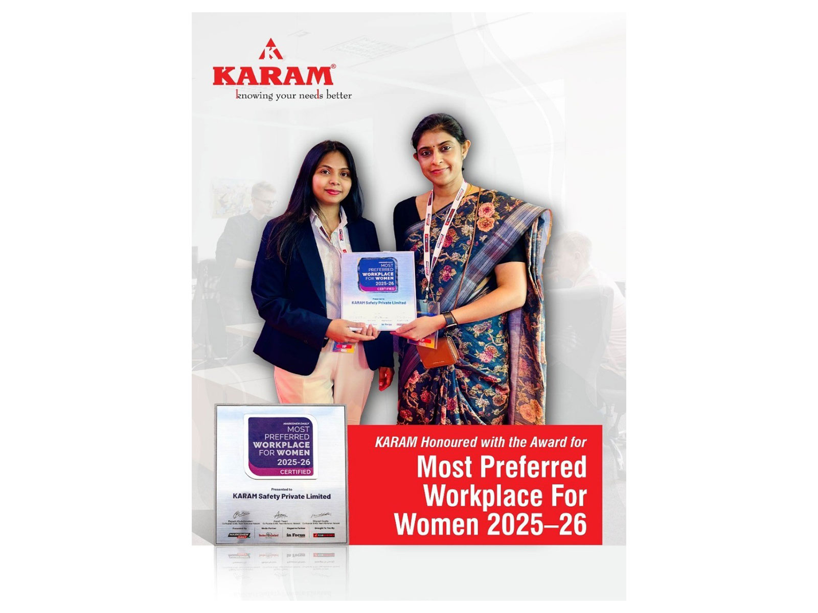 KARAM Safety is felicitated with the 'Most Preferred Workplaces for Women 2025-26' honour for its commitment to creating progressive workplaces for women