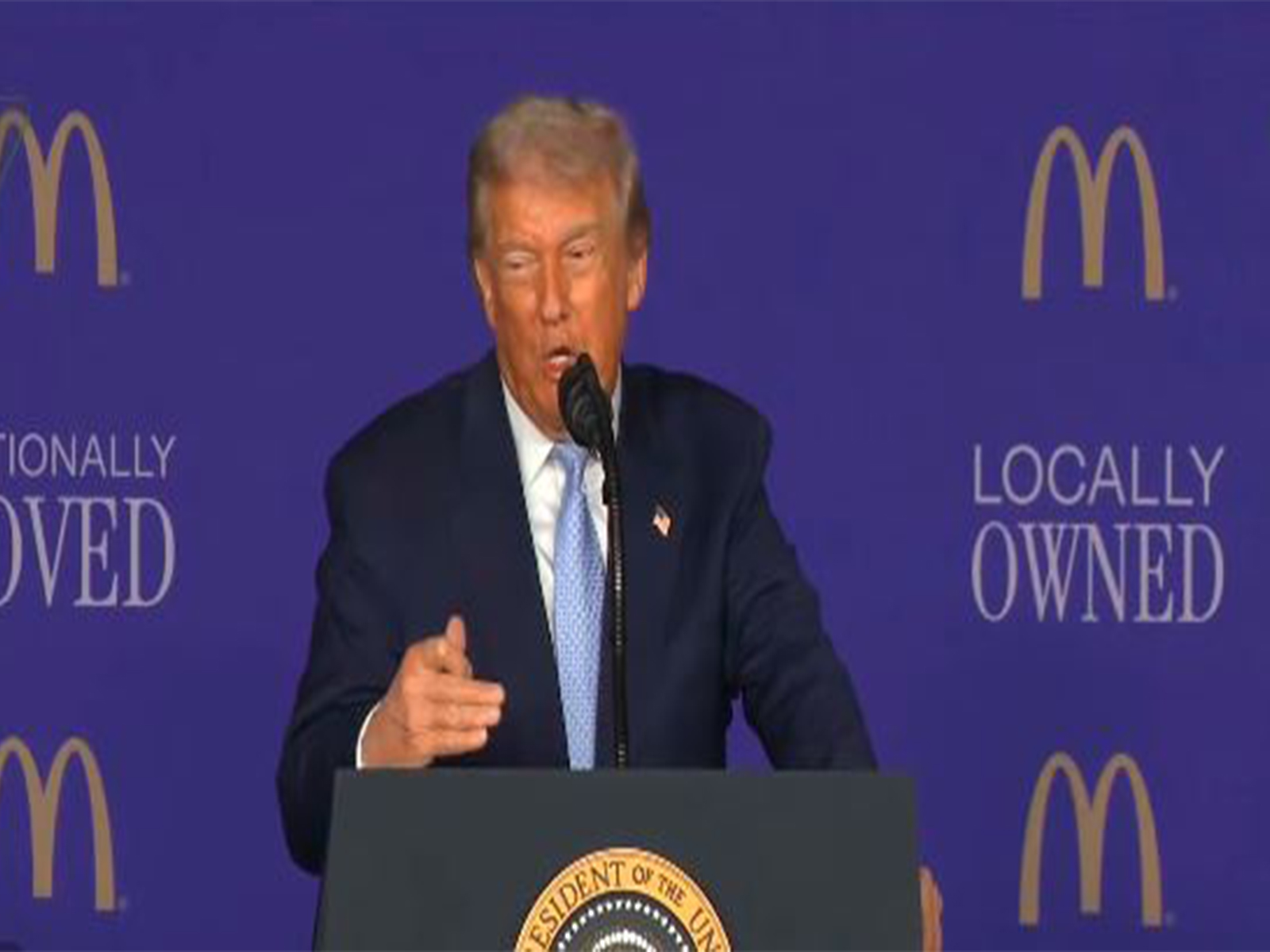 US President Donald Trump addresses McDonald's franchise owners and suppliers in Washington. (Image Source: The White House/YouTube)