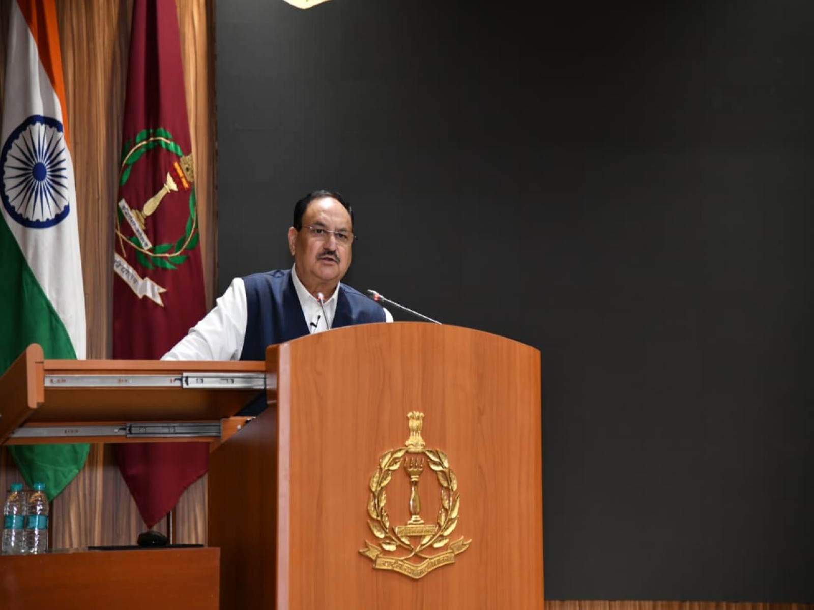 Union Minister JP Nadda addressing participants at the National Defense College. (Photo/)@JPNadda)