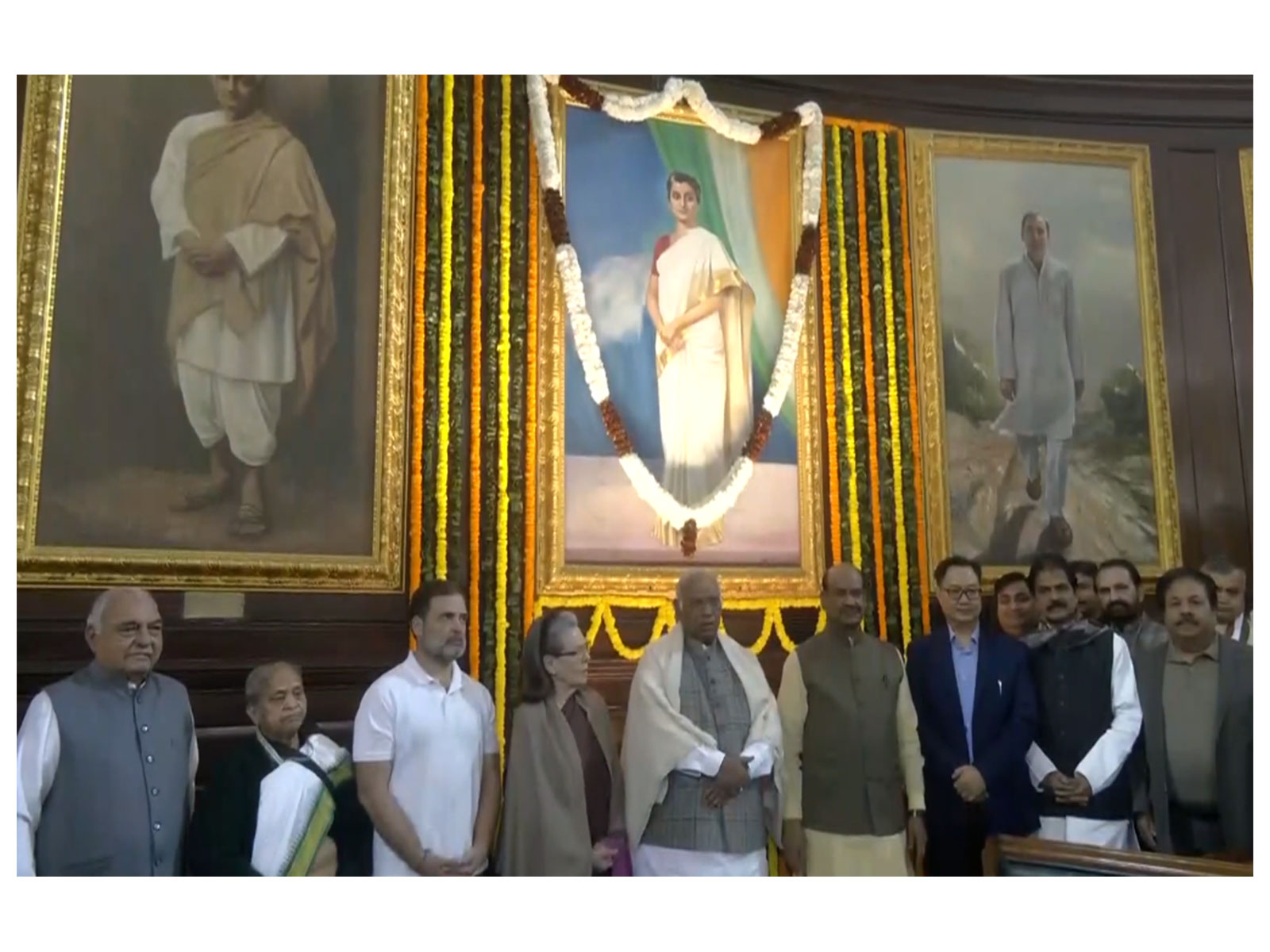 Lok Sabha Speaker Om Birla with other parliamentarians at the Central Hall (Photo/ANI)