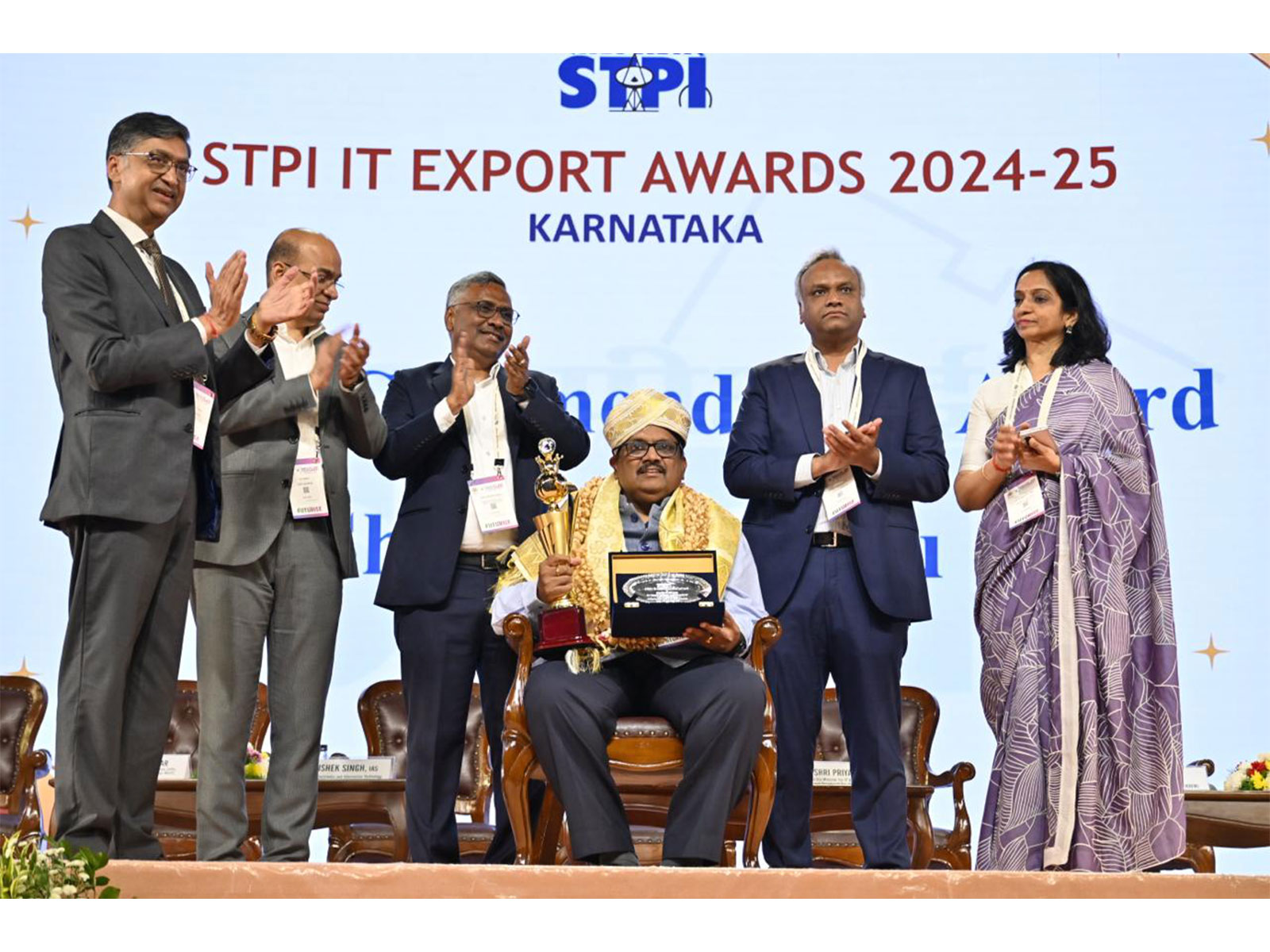 Shri B.V. Naidu, Chairman, KDEM, was awarded the First STPI Commendation Award for his contributions to Karnataka's tech and innovation ecosystem