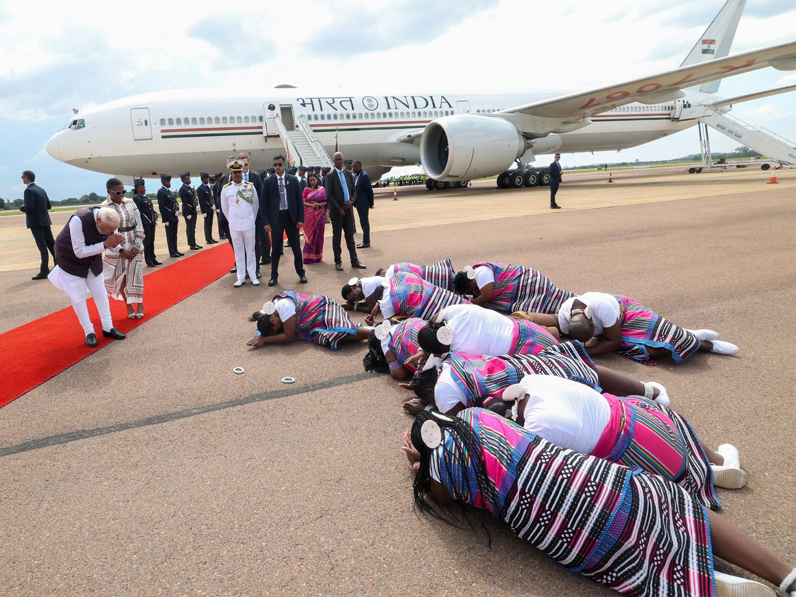 PM Modi greeted by Cultural group in South Africa (Photo/ANI)