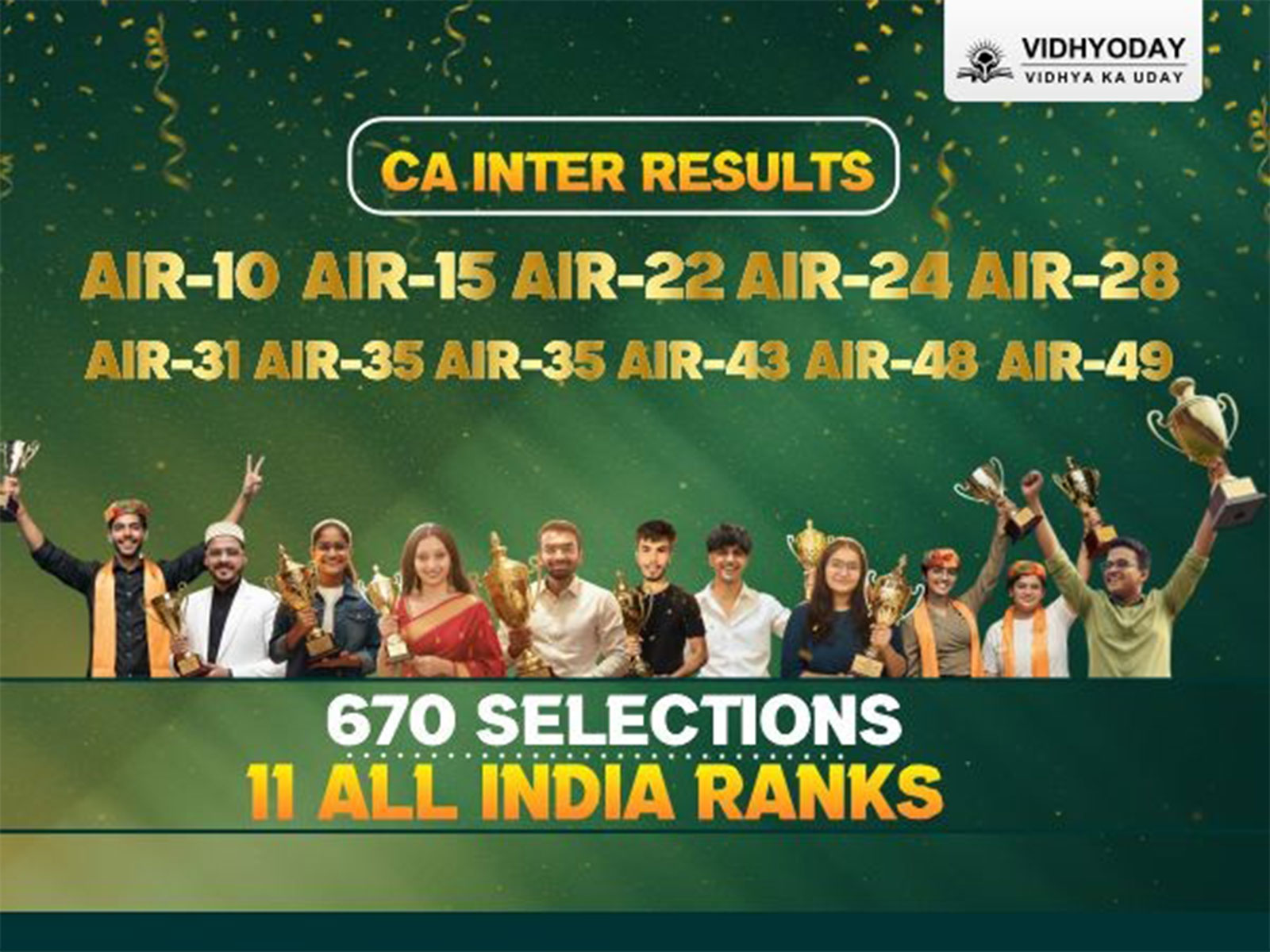 670 Selections | 11 All India Ranks | Central India's Record-Breaking CA Results