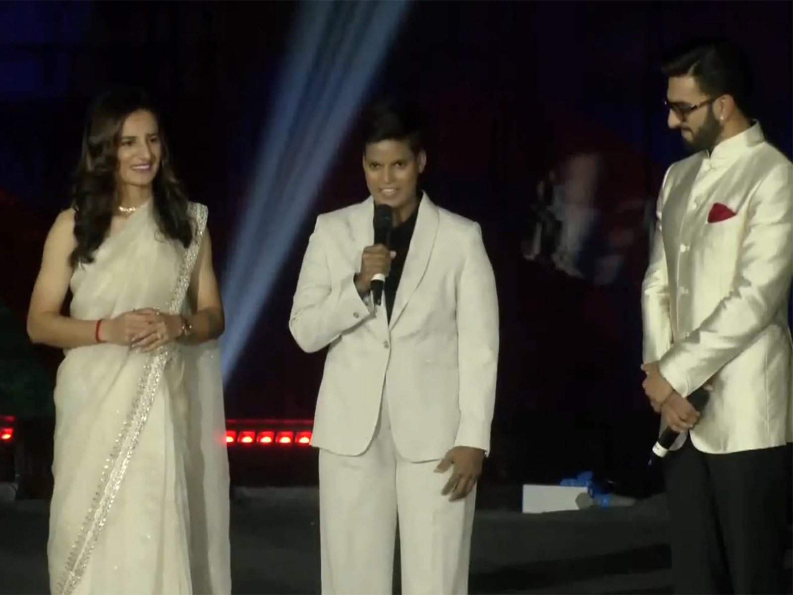 Renuka Singh Thakur and Ranveer Singh along with Deepti Sharma (Photo: ANI)